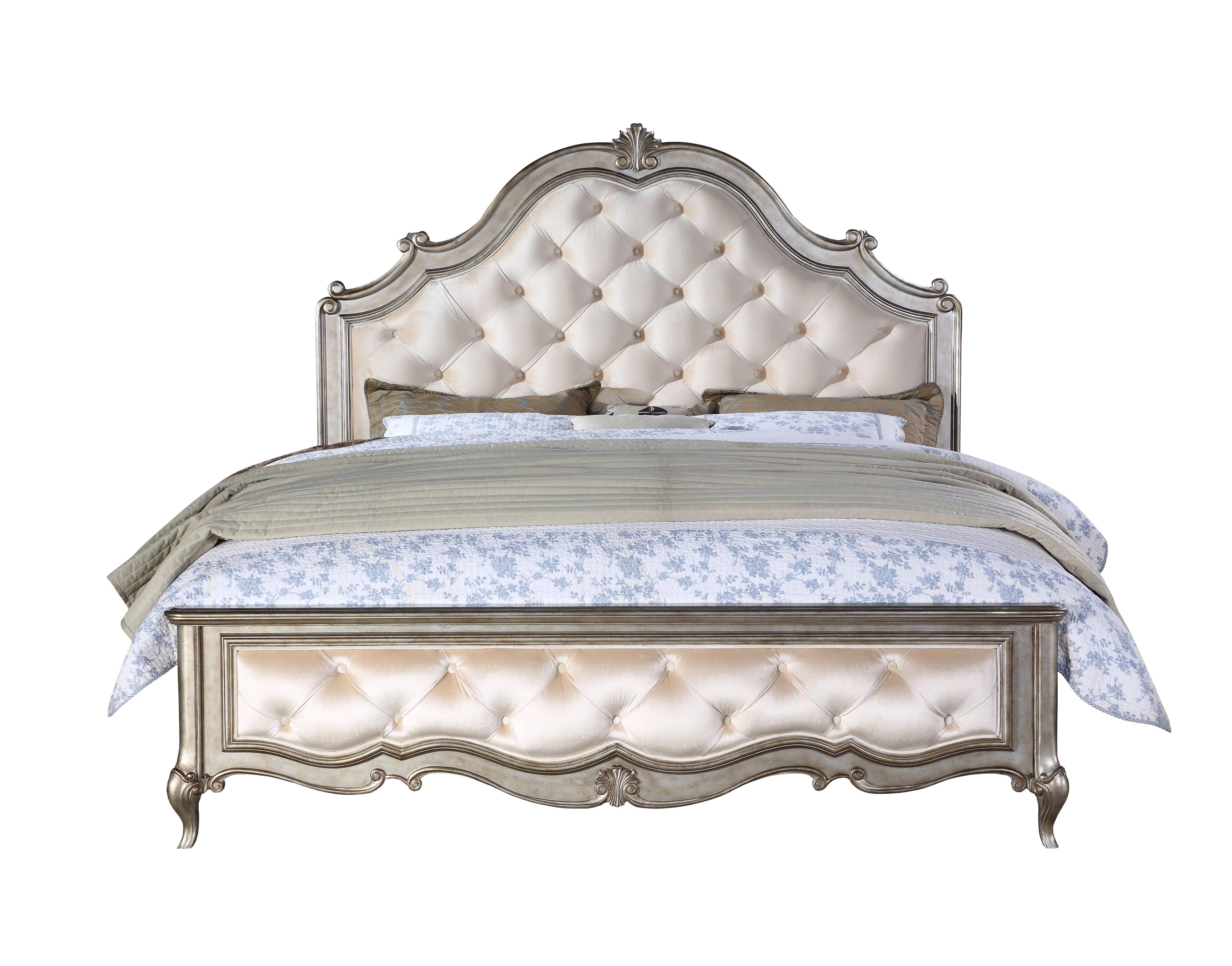 ACME Esteban Eastern King Tufted Panel Bed in Silver Velvet