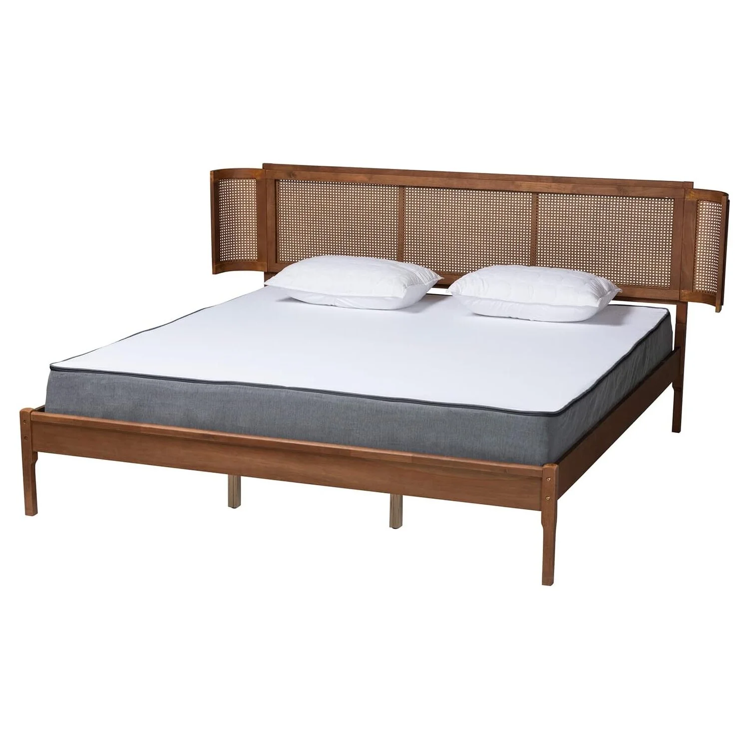 HomeStock Walnut Brown Finished Wood And Natural French Country King Size Platform Bed