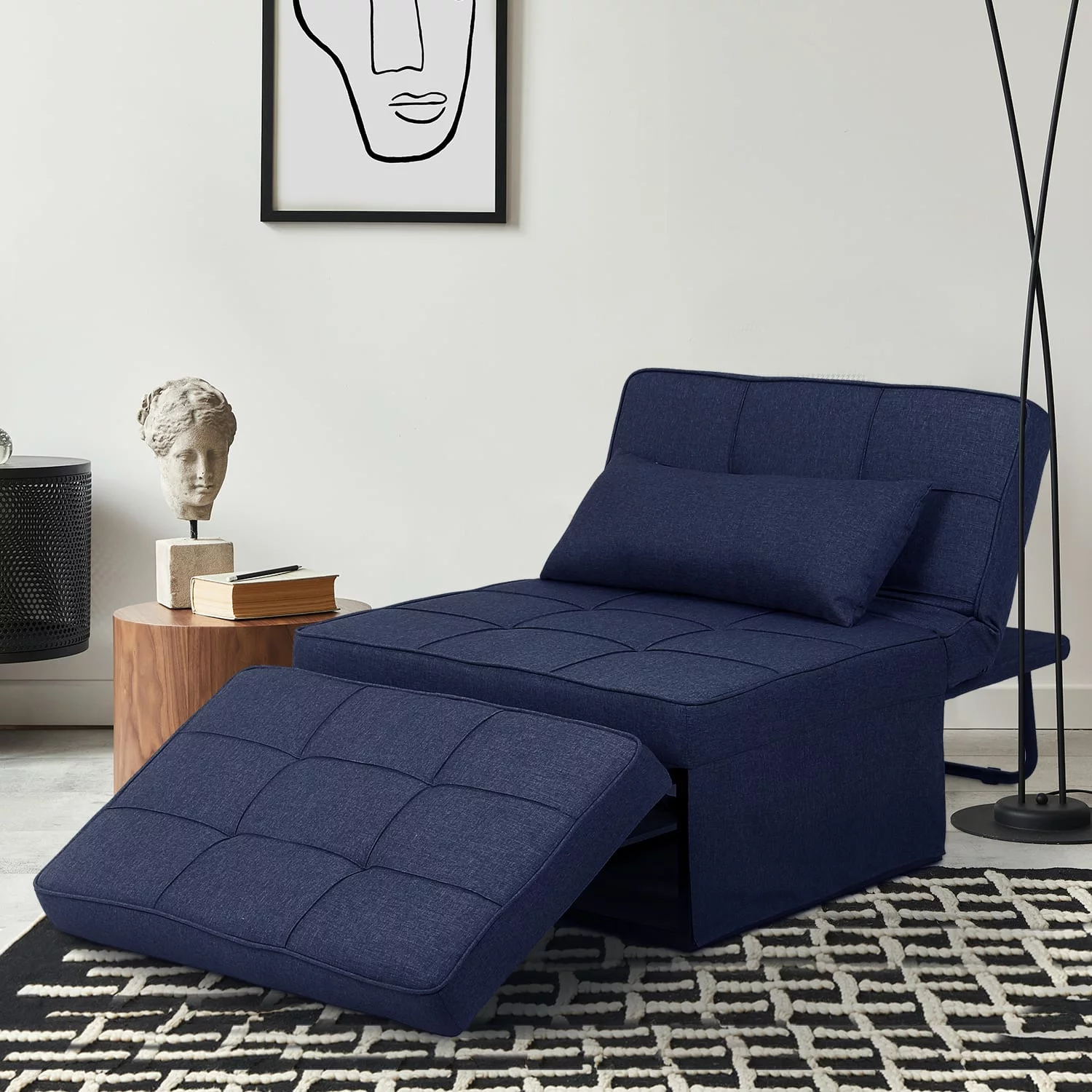 Ainfox Folding Sofa Bed, 4 in 1 Daybeds Ottoman Chair Lounge Couch for Guest Sleeper, Suitable for Modern Living Room, Bedroom, Twin Size(Blue)