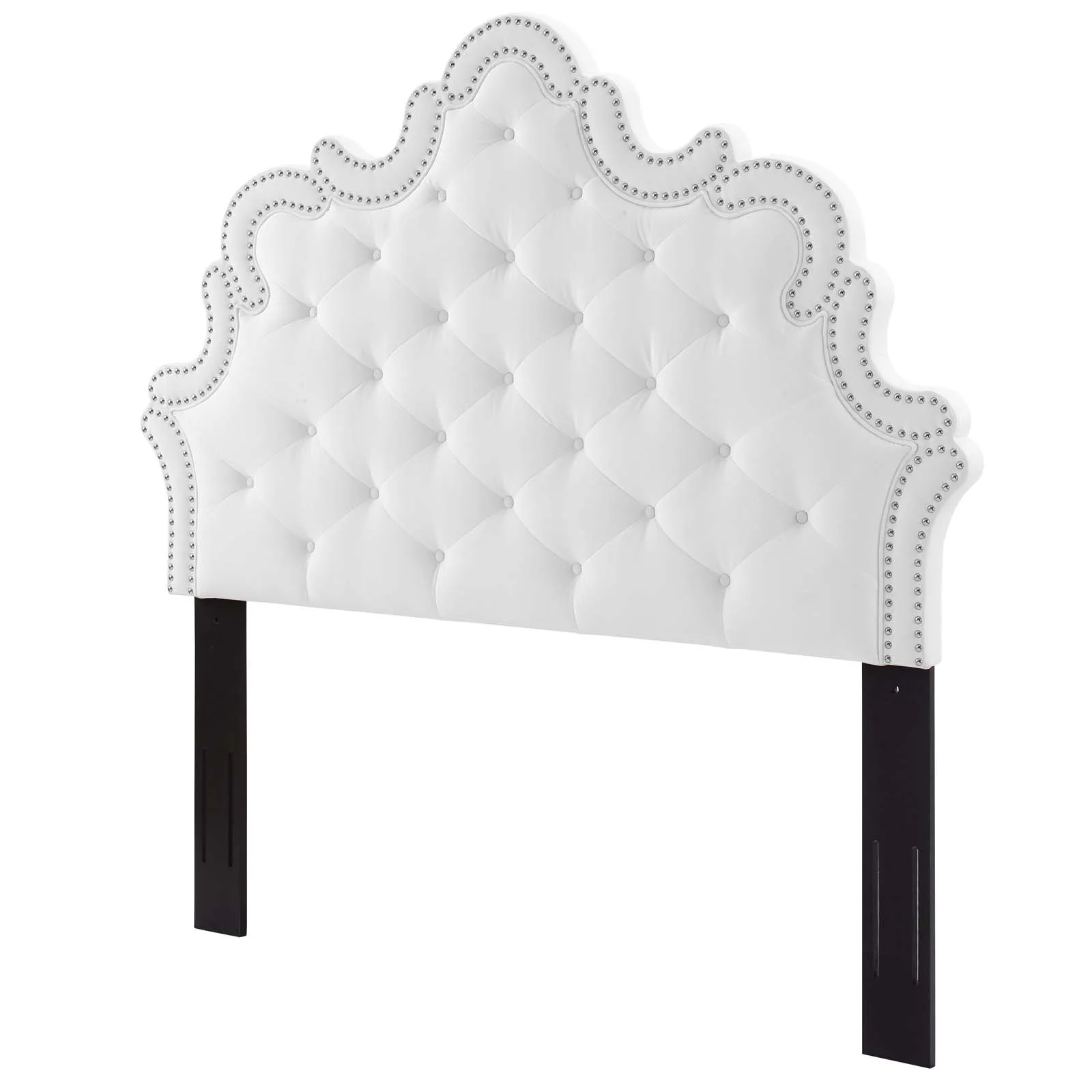 Tufted Headboard, Nailhead, King California Size, White, Velvet, Modern Contemporary, Mid Century Bedroom Master Guest Suite Room