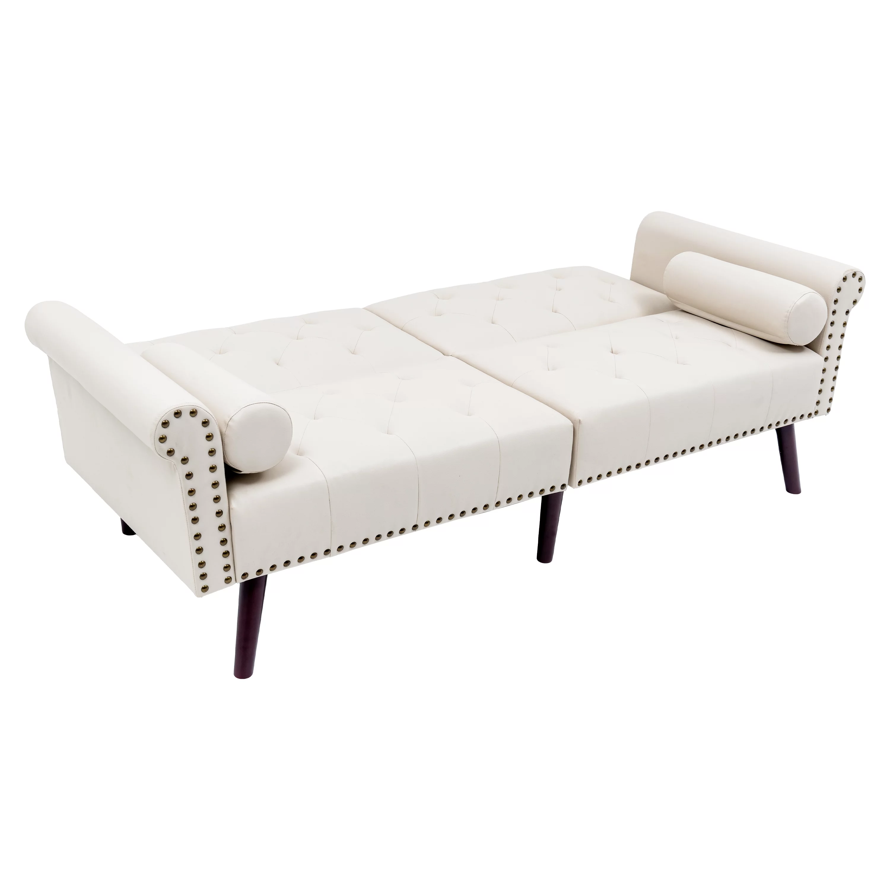 Loveseat Sofa Convertible Sofa Bed Sleeper PU leather Living Room Couches 2 Seating Chair with 2 Pillows White