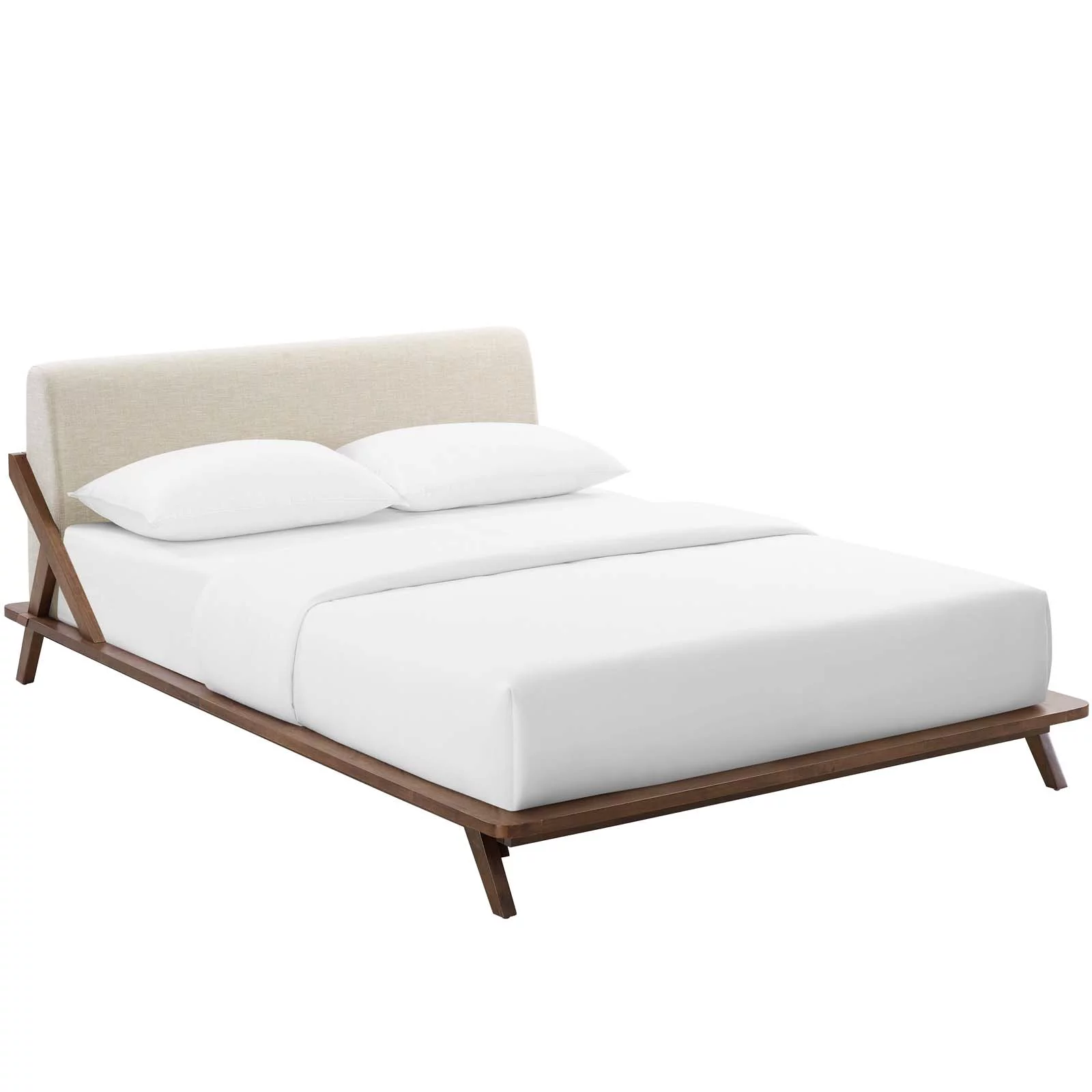 Modway Luella Queen Upholstered Fabric Platform Bed in Walnut Beige