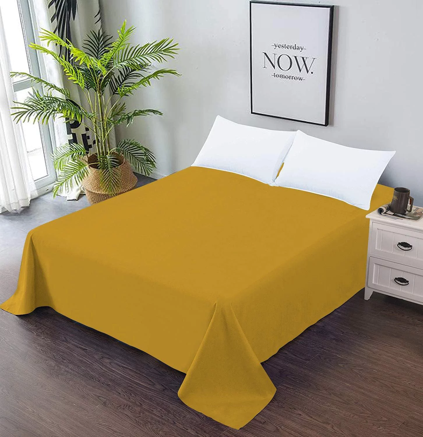 Amay 800 Thread Count 100% Organic Cotton Emperor Size 1PC Flat Sheet ( 110x125 ) Gold Solid