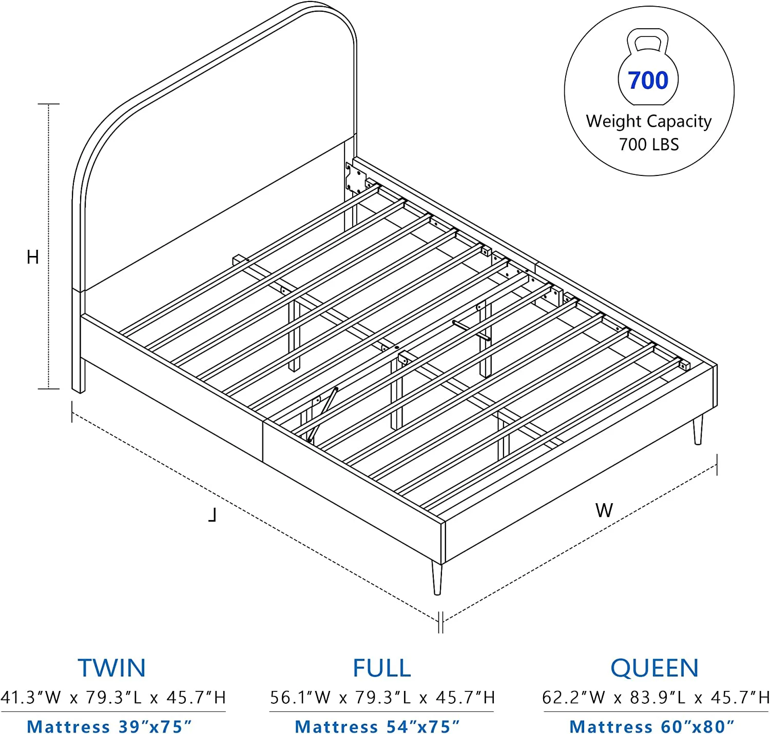Popular Metal Platform Bed Frame/Cashmere Fabric Design (100% Polyester) Wooden slats Easy to Assemble no Box Spring Required(White & Gold Full)