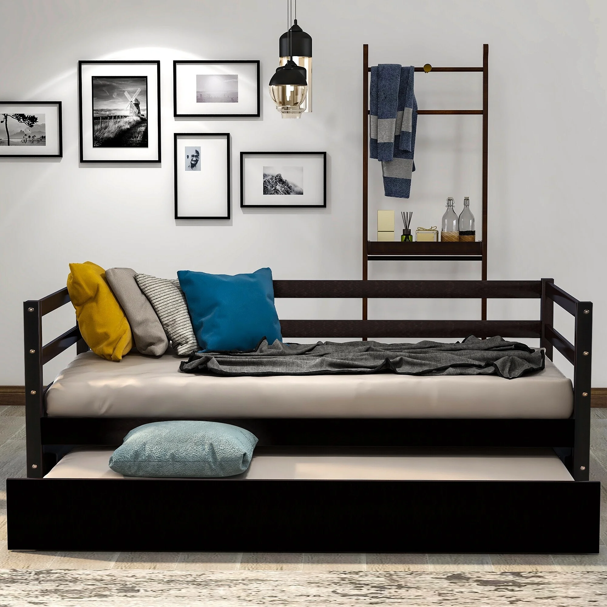 Daybed with Trundle Frame Set, Twin Size, Espresso