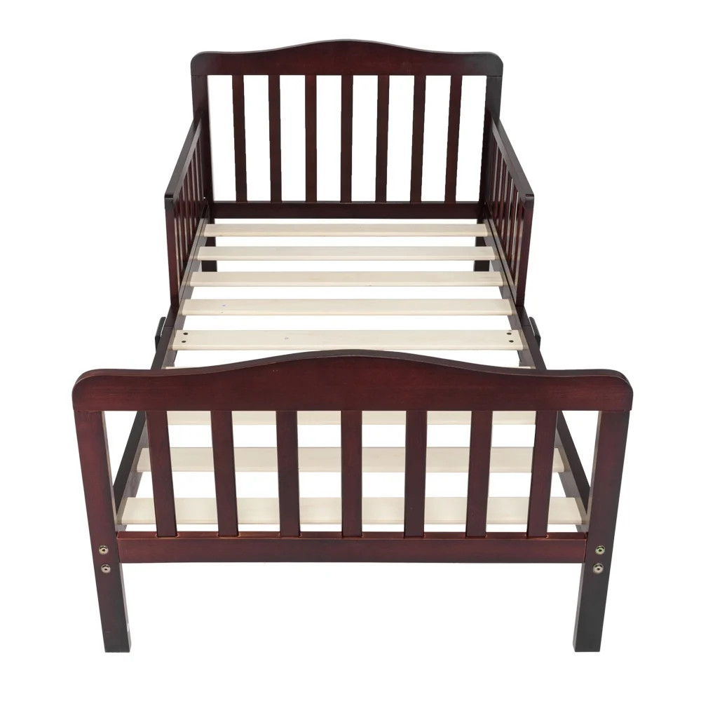 Winado Wooden Baby Toddler Bed,Children Bedroom Furniture with Safety Guardrails,Espresso