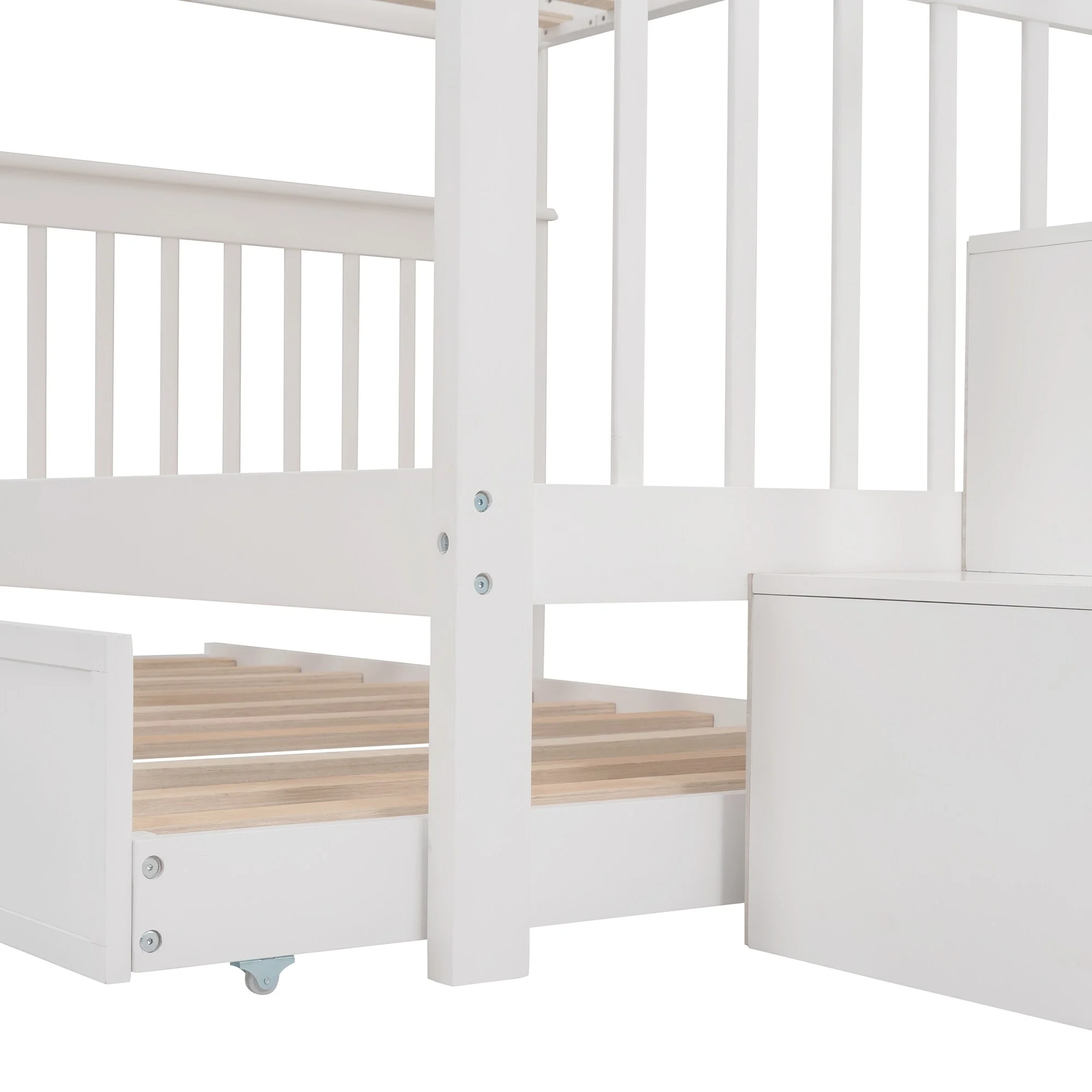 Nestfair Full over Full Bunk Bed with Twin size Trundle White
