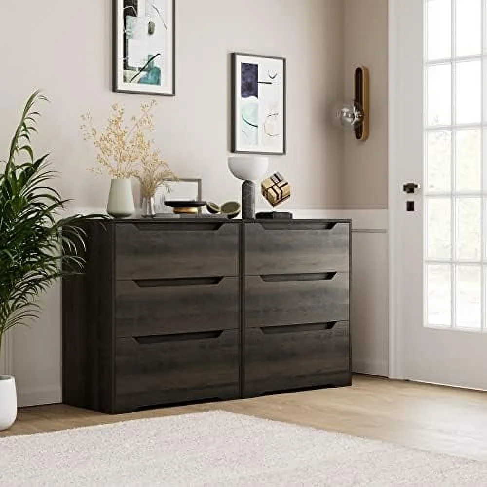 LNboomLife Modern 3 Drawer Dresser  Wood Chest of Drawers with   Tall Nightstand with Cut-Out Handles  Side End Table  Accent  Cabinet for Living Room  Entryway  Rustic Brown