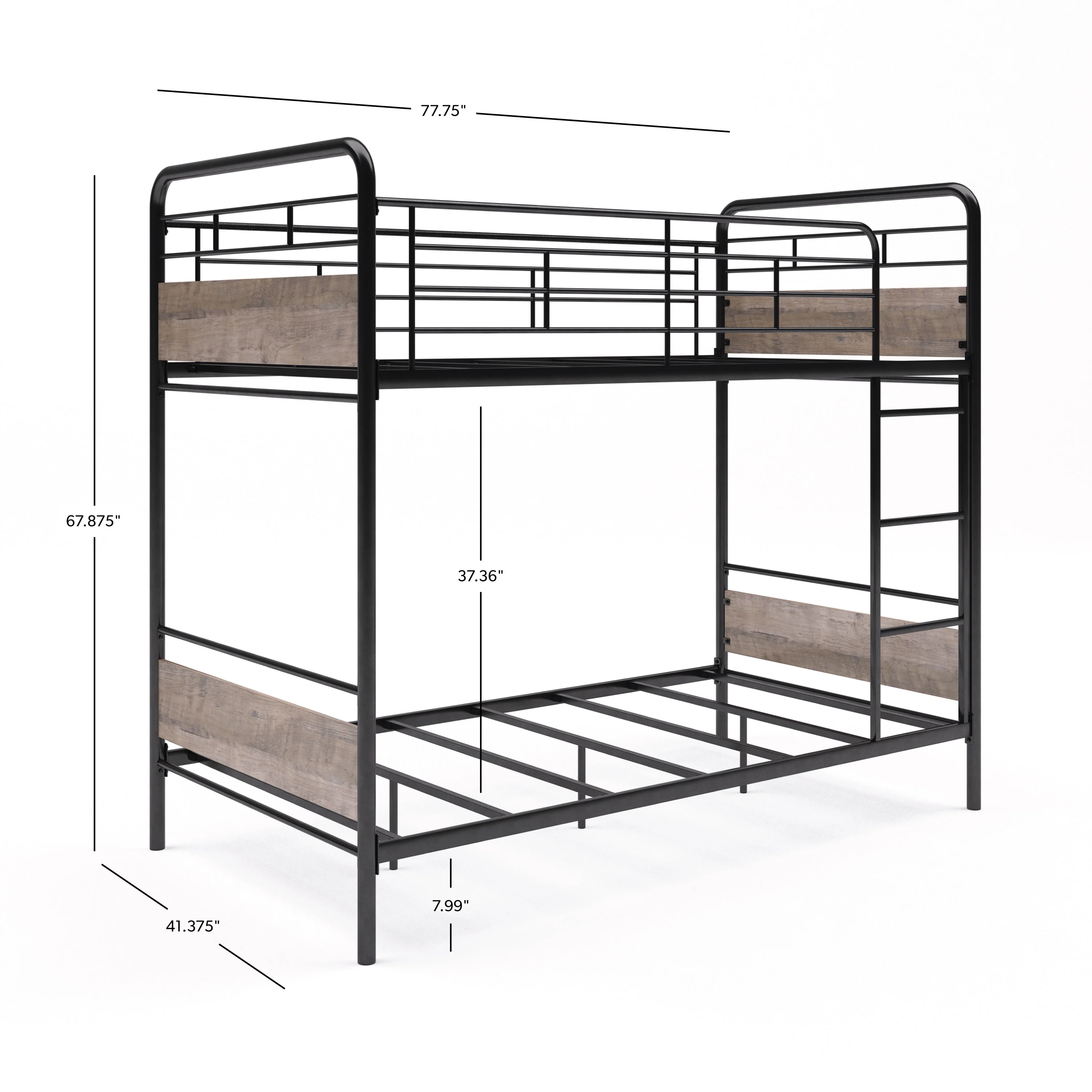 Better Homes & Gardens Anniston Twin Over Twin Bunk Bed, Metal Frame and Rustic Gray Accents