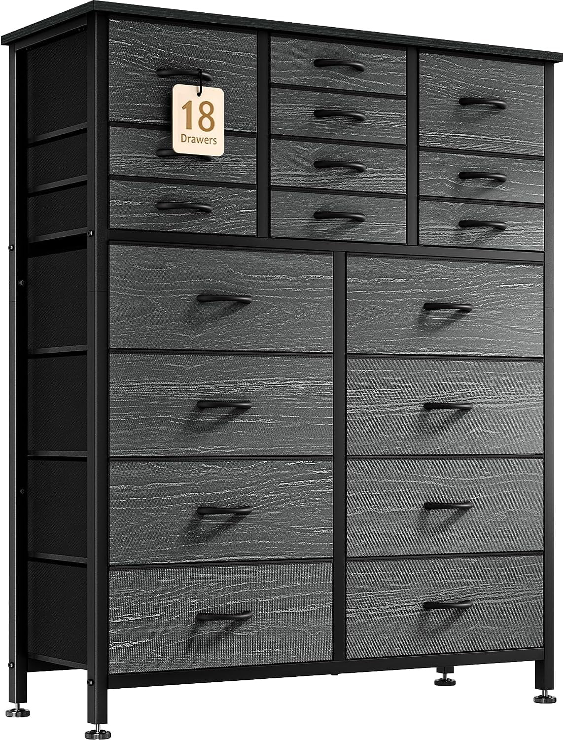 GIKPAL Dresser for Bedroom, Chest of Drawers Black Furniture Dressers Tall Dresser with 18 Drawers Fabric Dresser Clothes Storage for Living Room Office