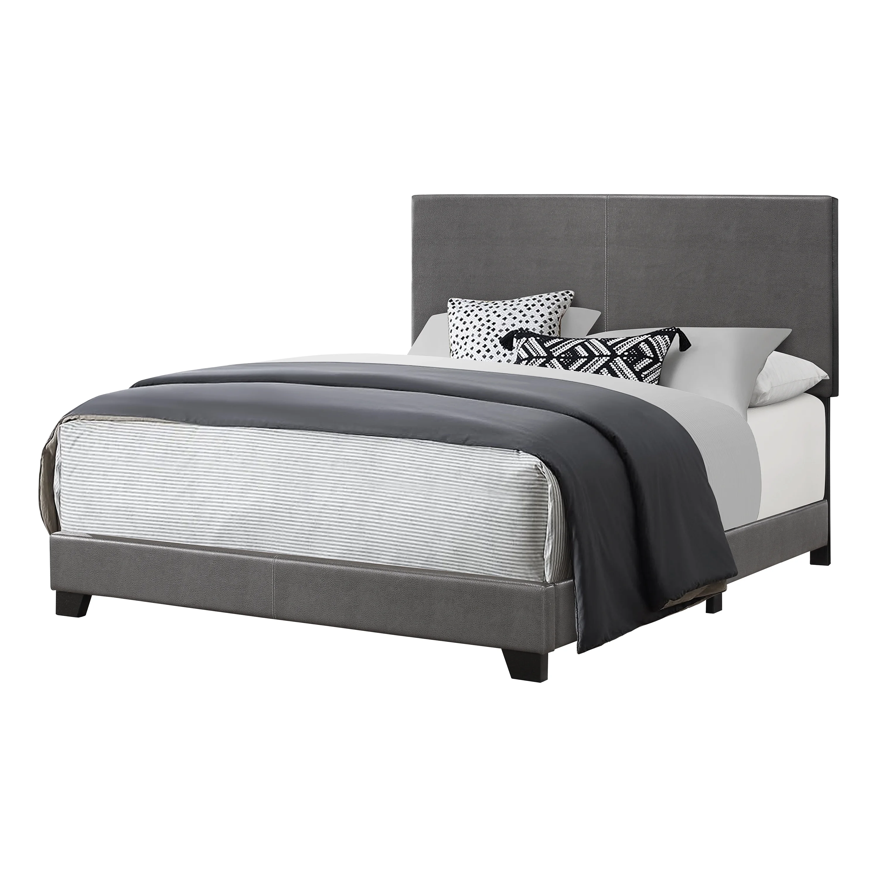 Gray PU Queen Bed Frame with 4 Slats