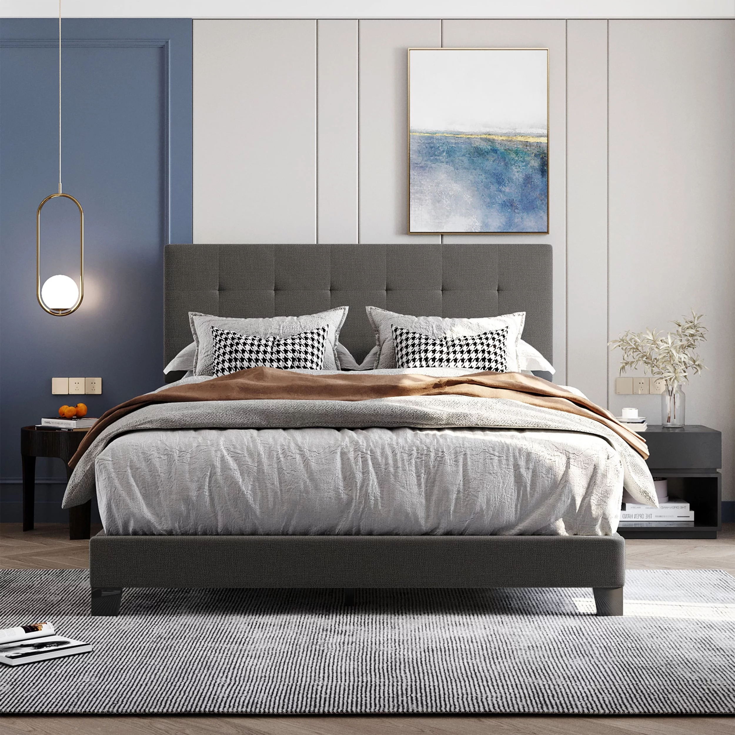Home Adores Jarrie Upholstered Queen Size Platform Bed Beige