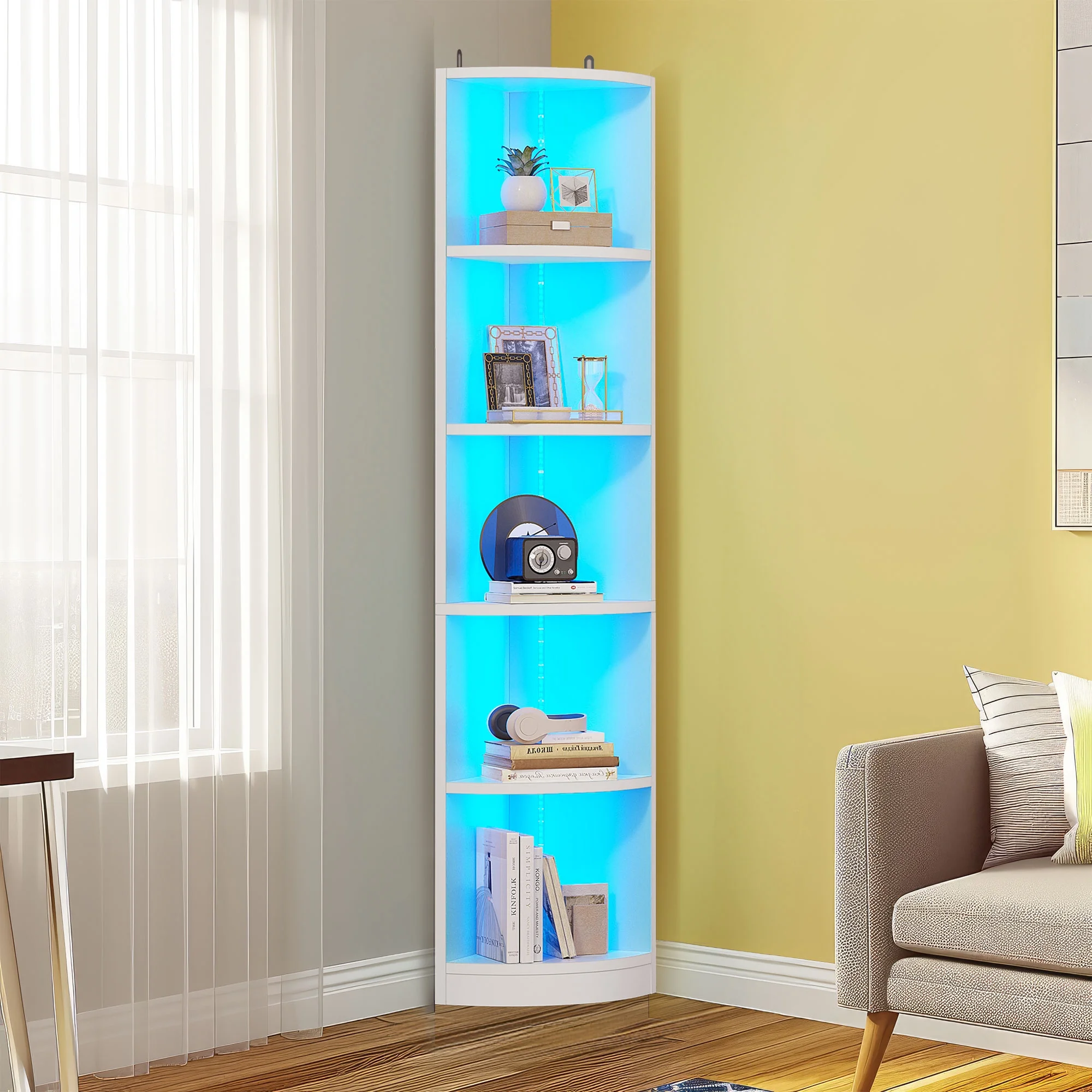 Dextrus 5-Tier Corner Bookcase with LED Light, 70.8