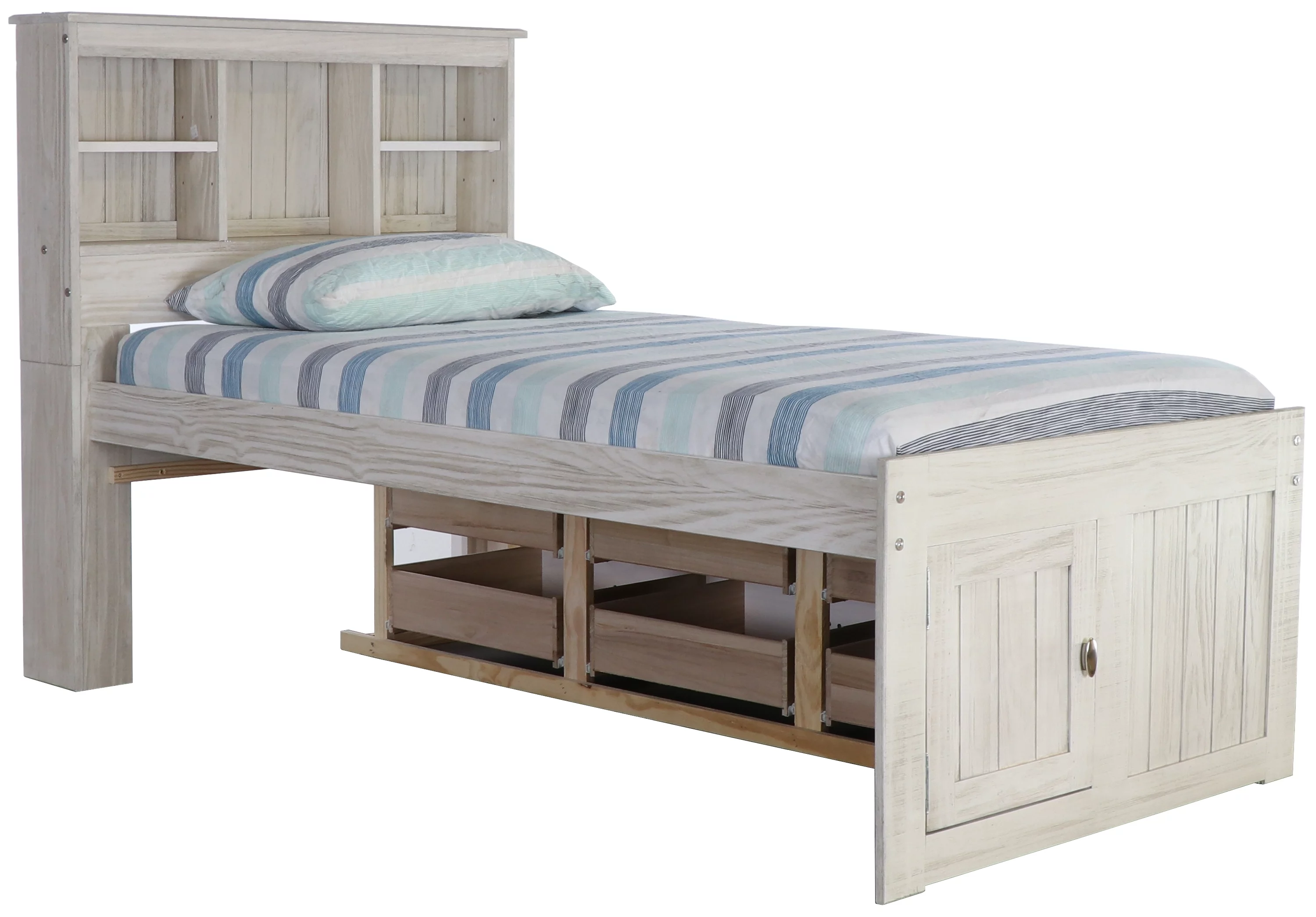 Ash Twin Bookcase Bed with 6 Drawers