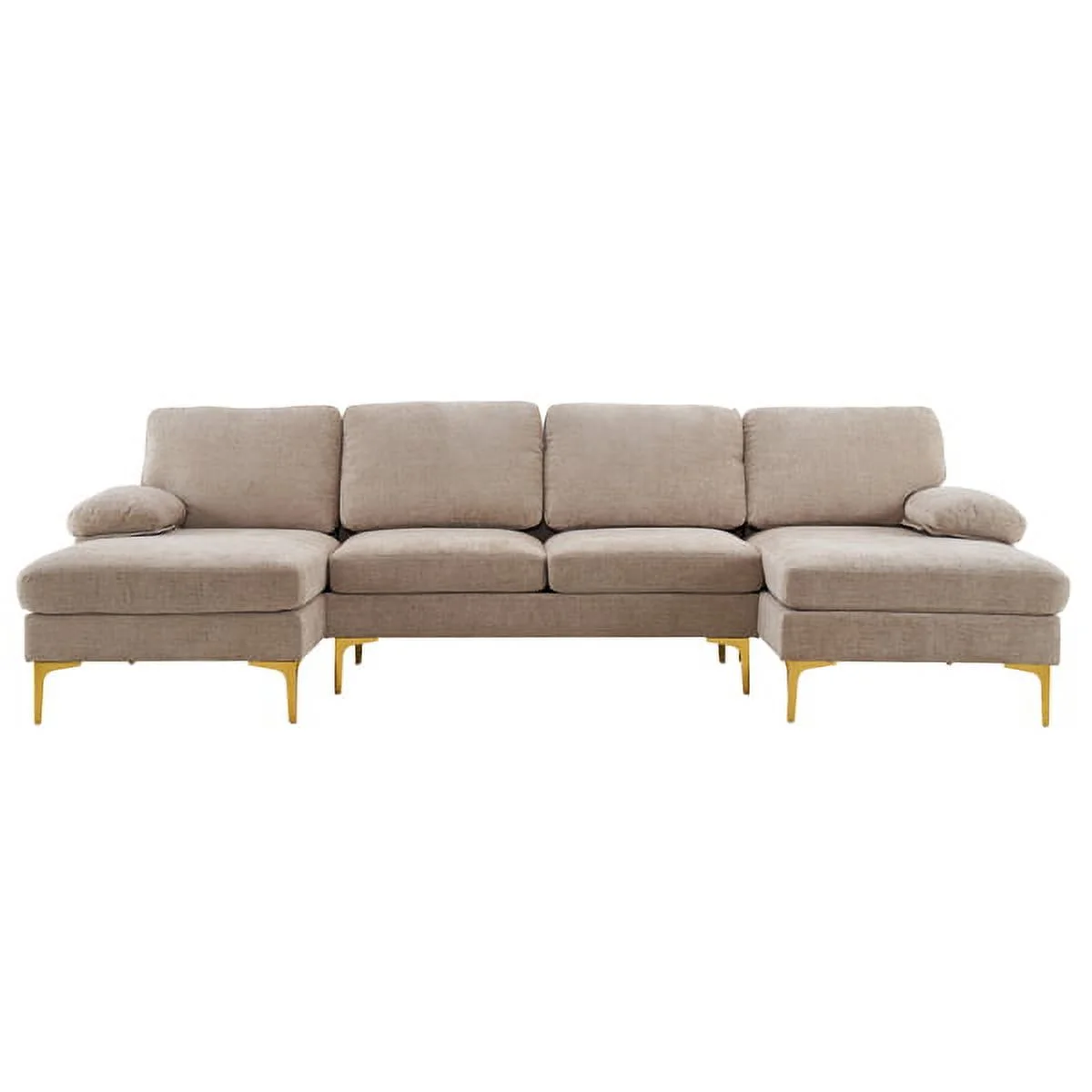SYTHERS Convertible Sectional Sofa Couch 4-Seat Sectional Sleeper Sofa with Memory Foam & Double Chaise & Comfortable Backrest, Oversized Seats, Camel