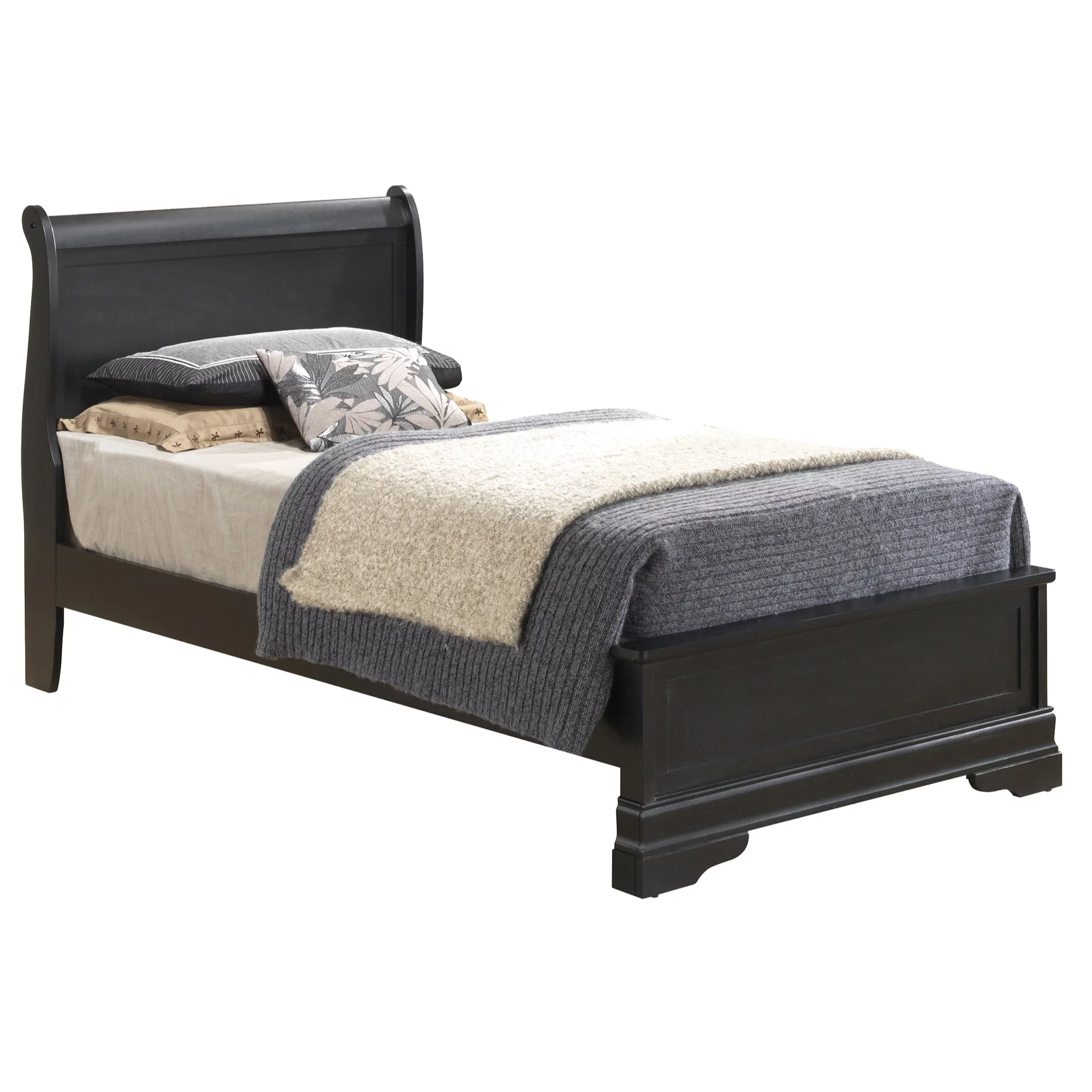 Passion Furniture PF-G3150E-TB3 Louis Philippe Panel Bed, Black - Twin Size
