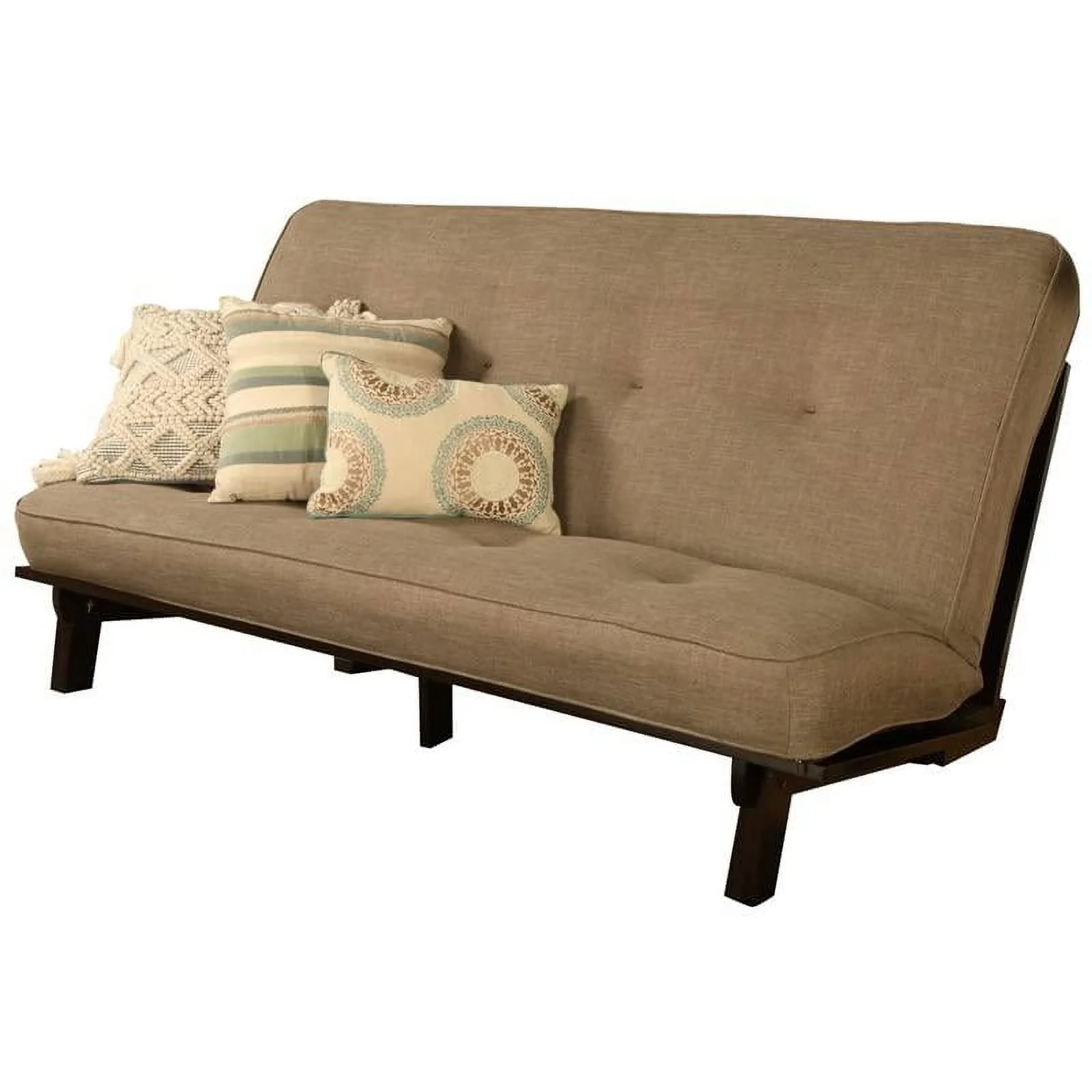 Kodiak Furniture Carson Wood Futon in Java Brown Finish w/ Linen Stone Mattress