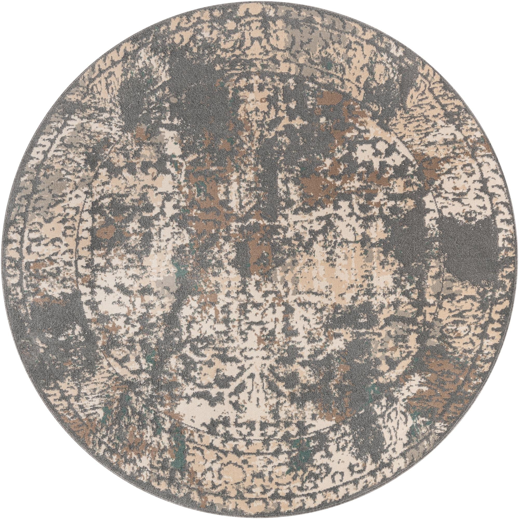 Unique Loom Mirage Tuareg Rug Gray/Beige 8' Round Abstract Contemporary Perfect For Dining Room Entryway Bed Room Kids Room