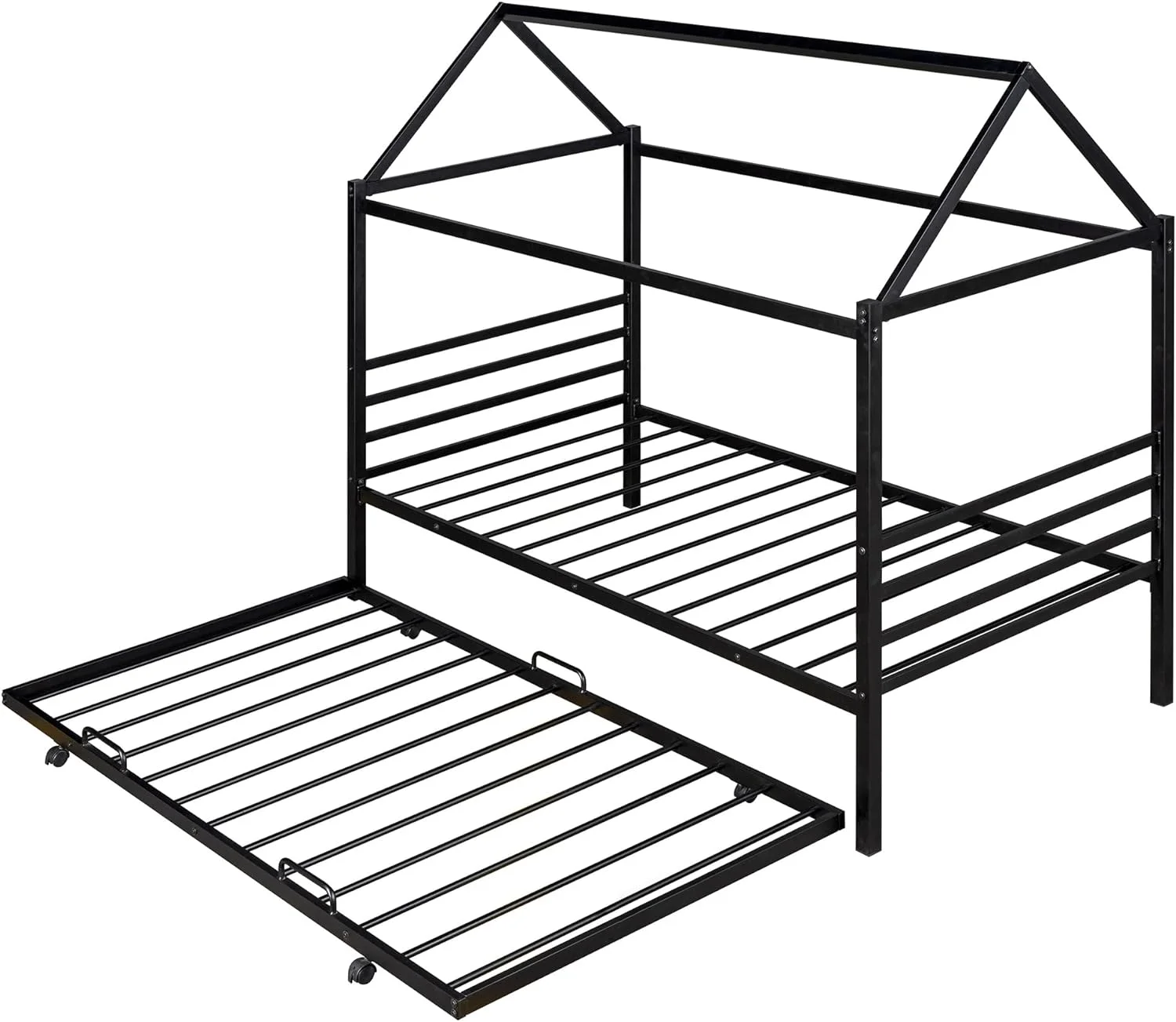 Twin Size Metal House Shape Platform Bed with Trundle