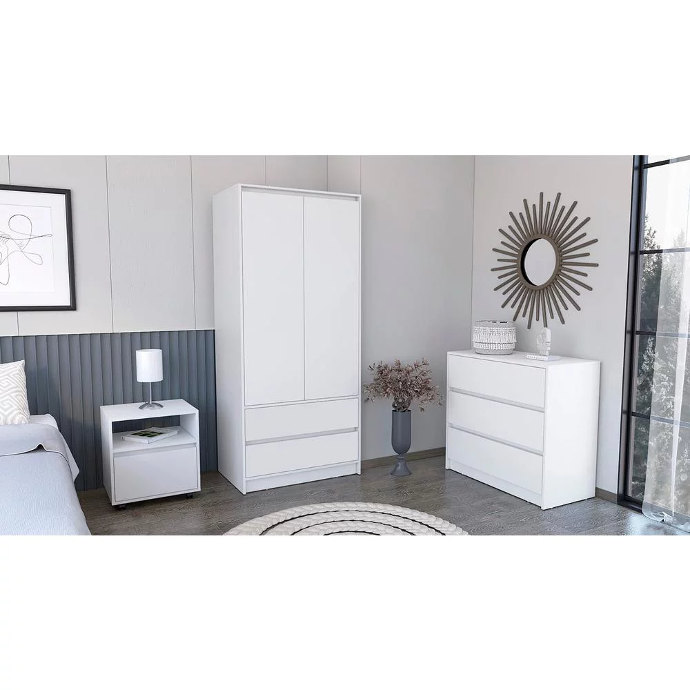 We Have Furniture Byers 3 Piece Bedroom Set, Nightstand + Dresser+ Armoire, White Finish