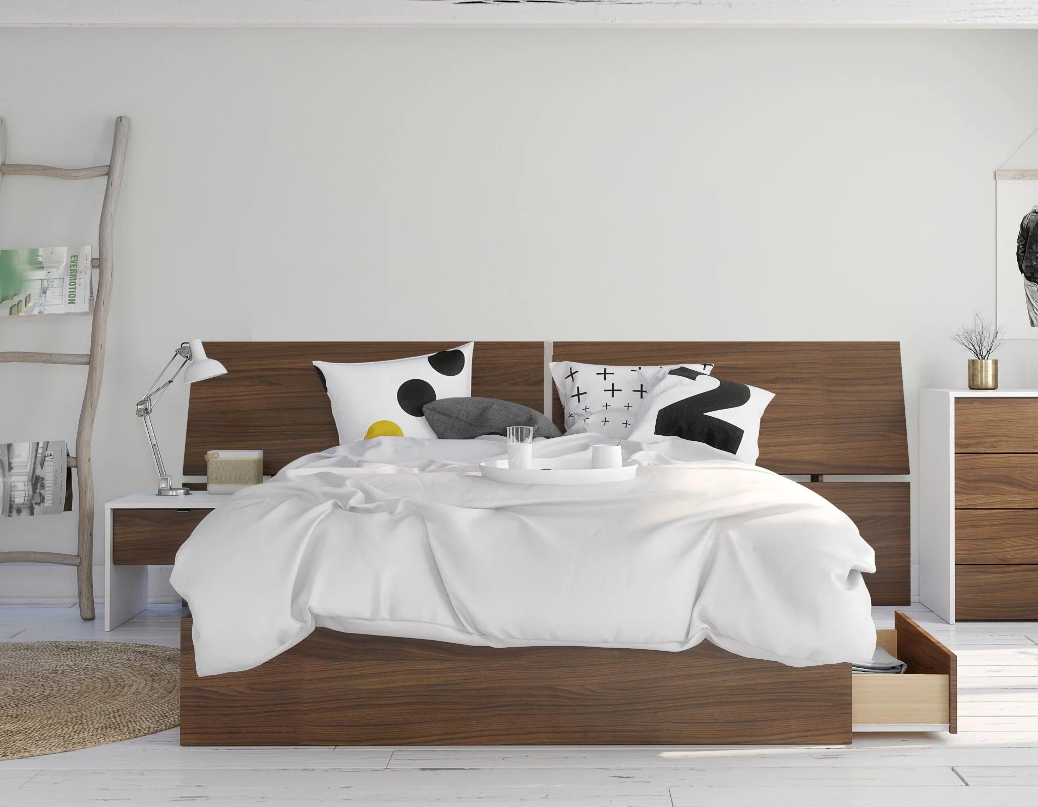 Mimosa 3 Piece Queen Size Bedroom Set Walnut & White