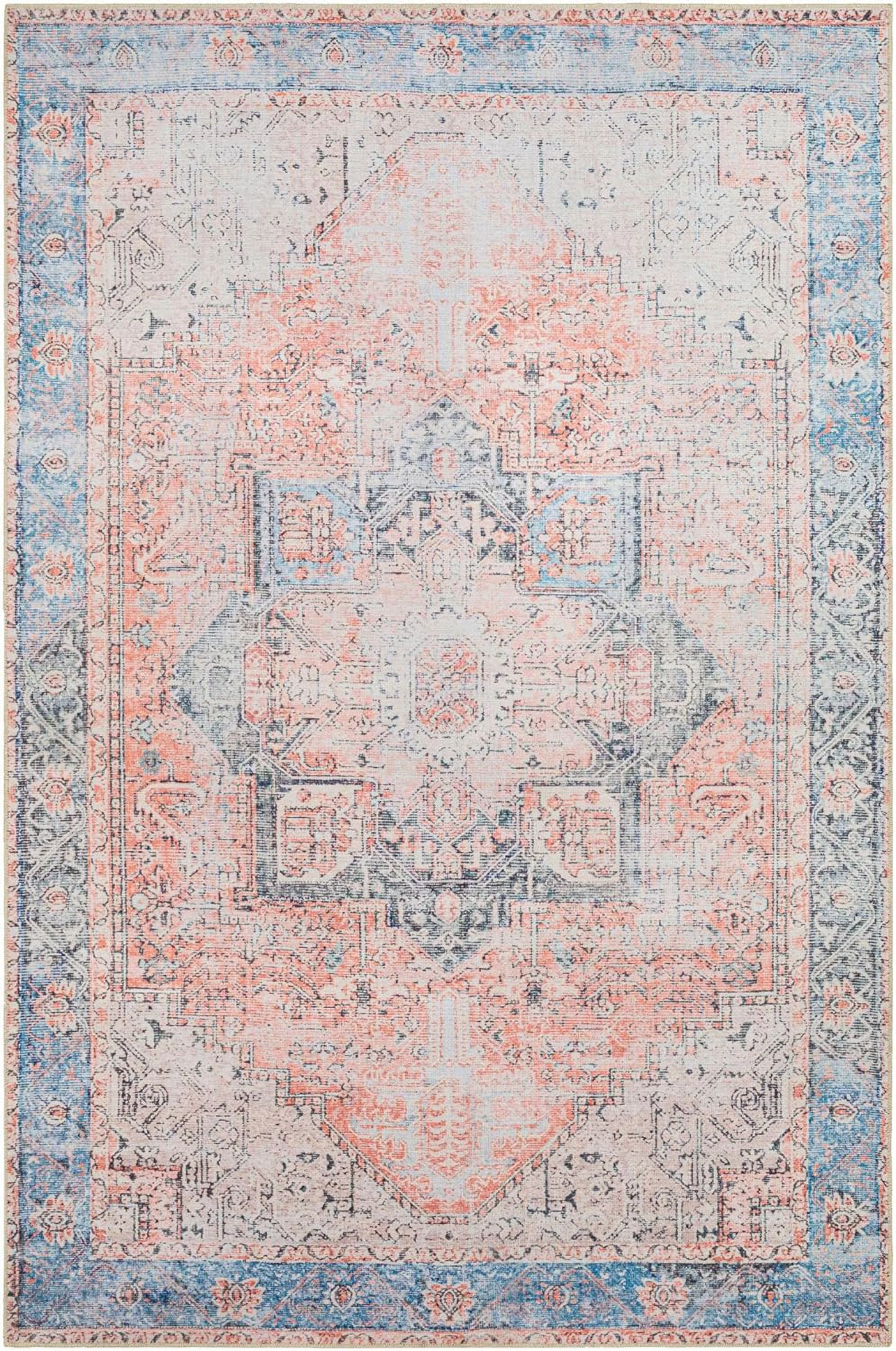Washable Rugs, 5X7 Sunman Traditional Cider Area Rug, Blue Orange Grey Carpet For Living Room, Bedroom Or Kitchen (5' X 7'6