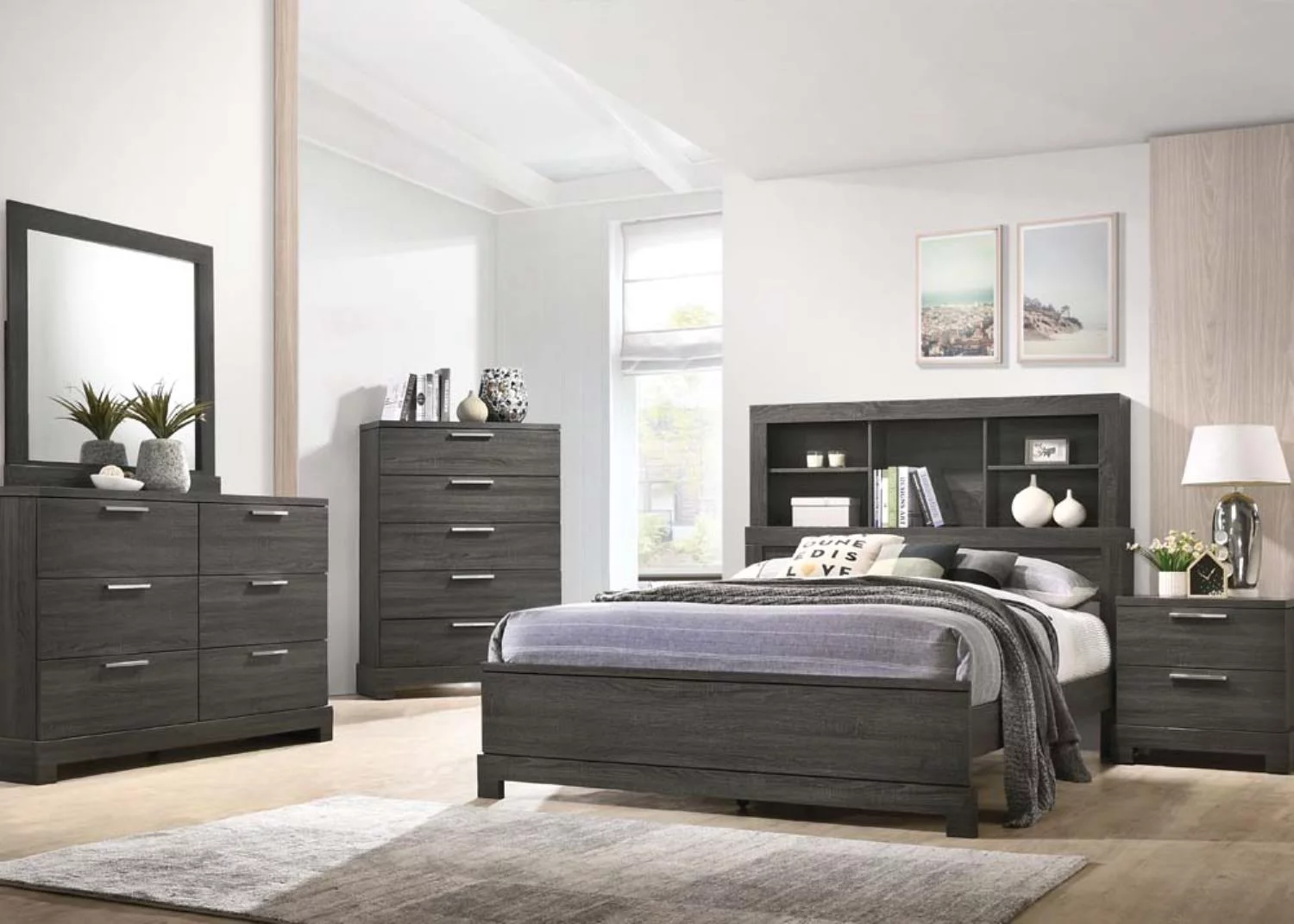 ACME Lantha Eastern King Bed w/Storage, Gray Oak (1Set/2Ctn)-Color:Gray Oak,Quantity:1,Style:Transitional