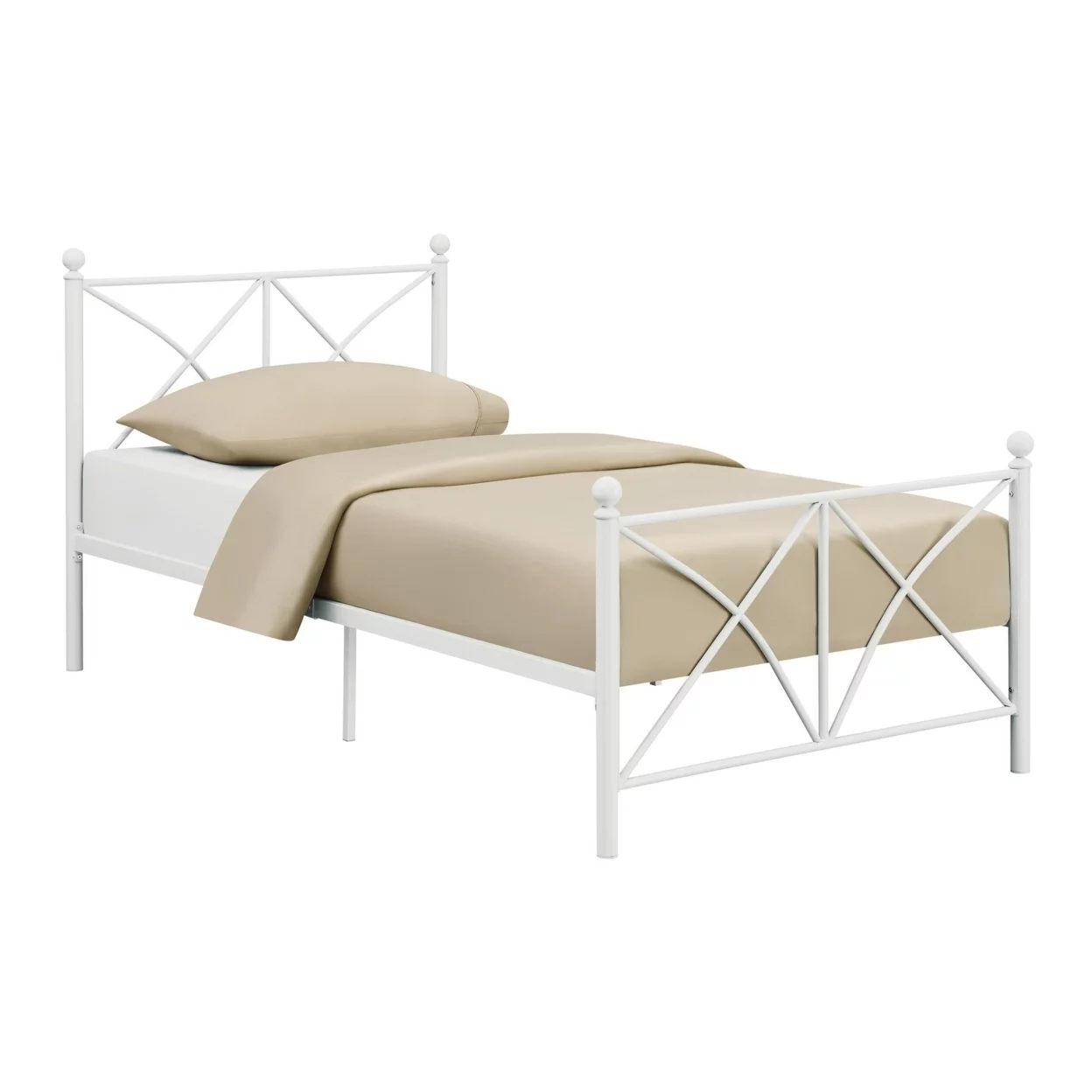 Kelly Modern Twin Size Bed X Designed Frame Rustic Style Metal White