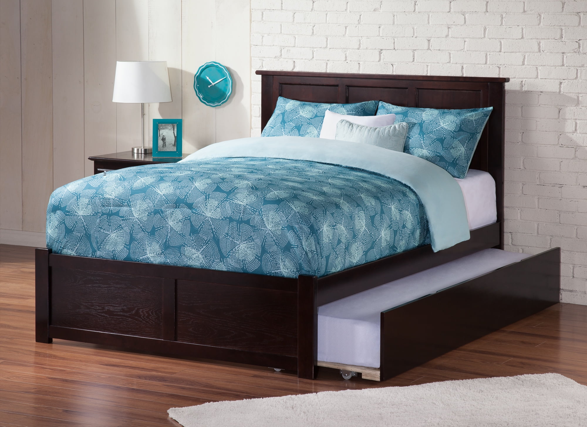 AFI Madison Full Solid Wood Platform Bed with Footboard & Full Trundle in Espresso