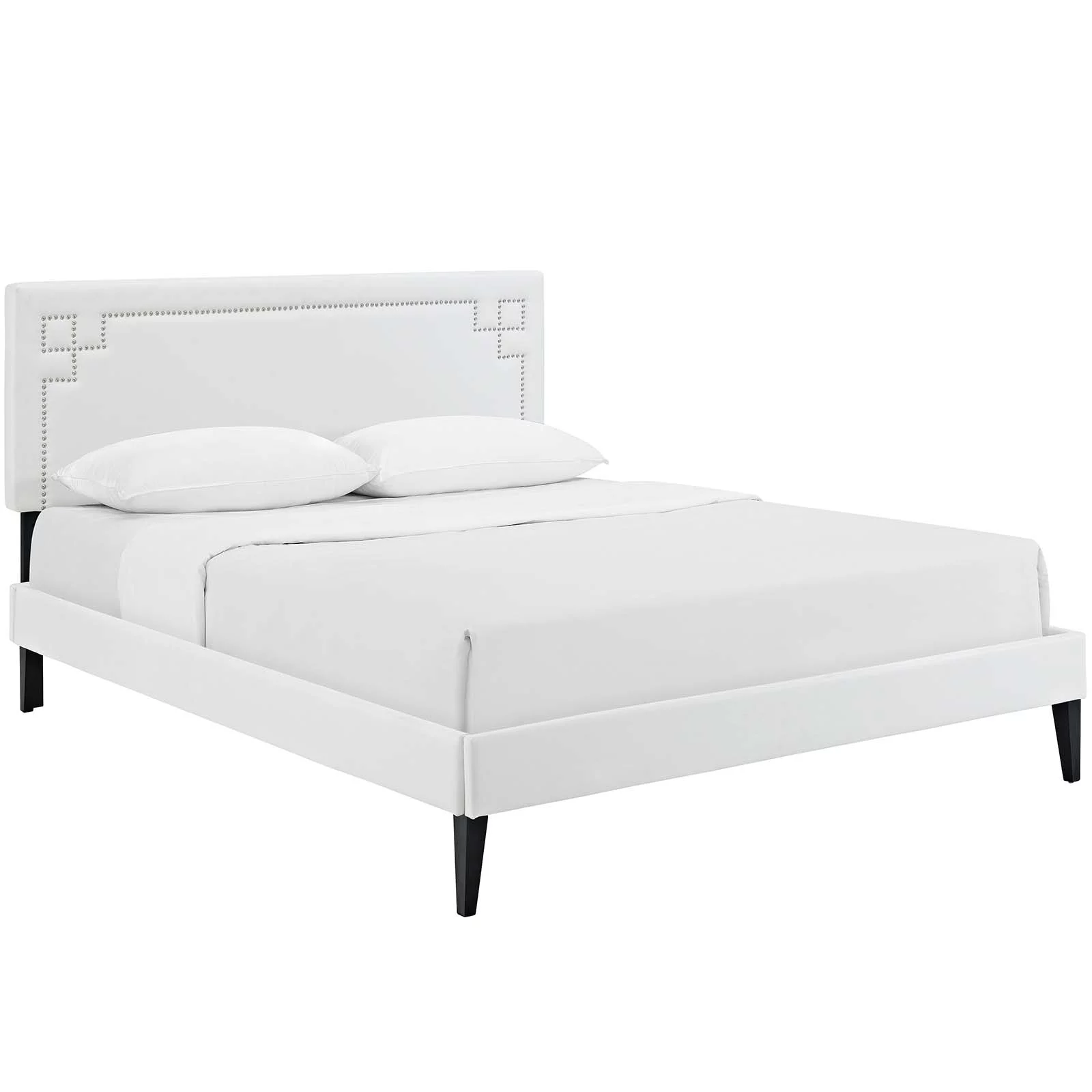 Modway Ruthie Queen Vinyl Platform Bed with Squared Tapered Legs in White