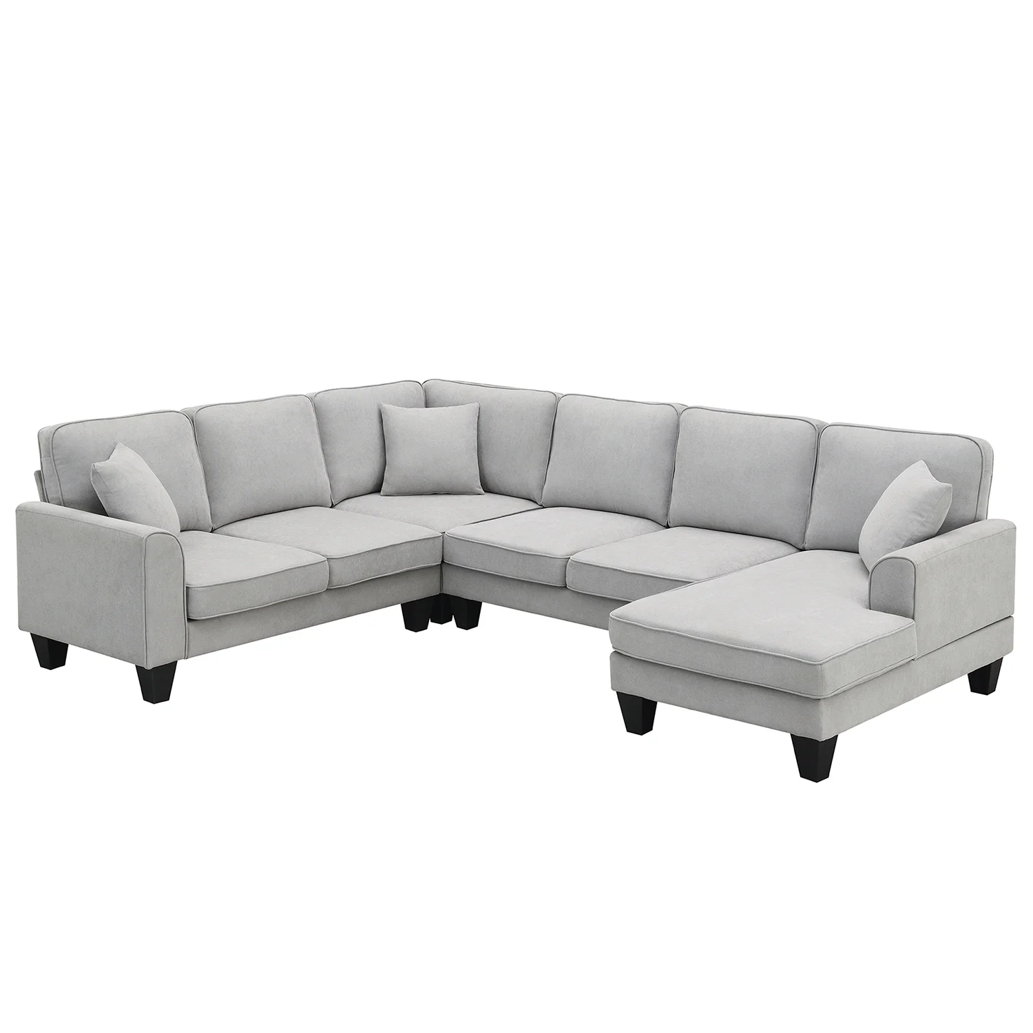 Churanty Convertible Modular Sectional Sofa with Chaise and Recliner,U Shaped Couch 7 Seat Fabric Sleeper Sofa for Living Room,Light gray