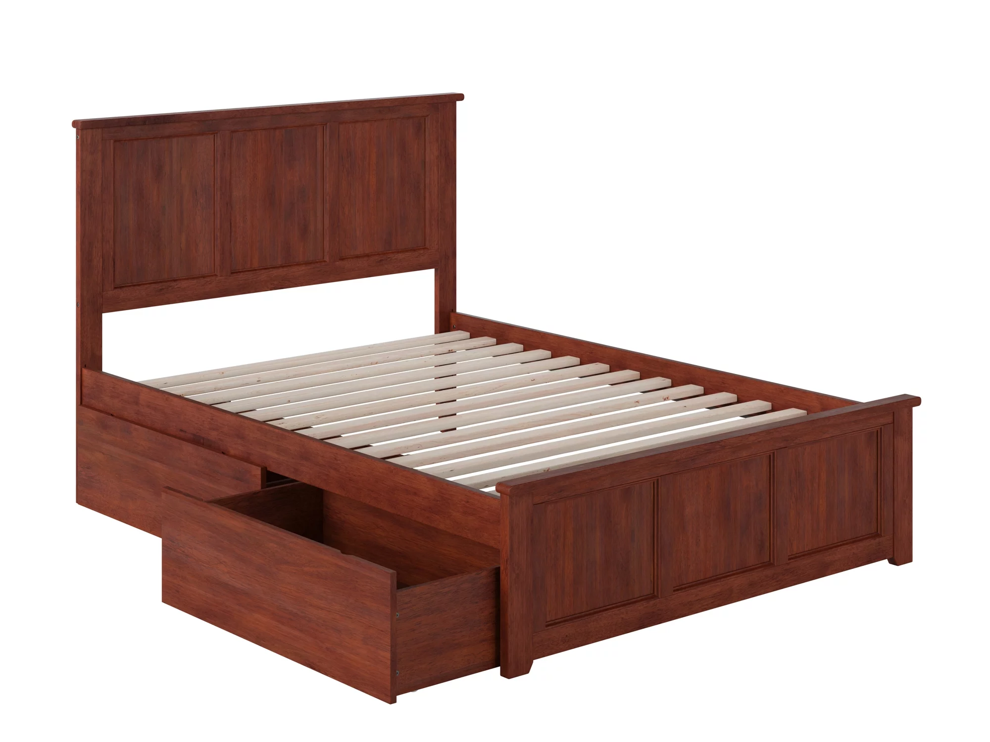 AFI Madison Full Wood Platform Bed with Matching Footboard & 2 Storage Drawers in Walnut