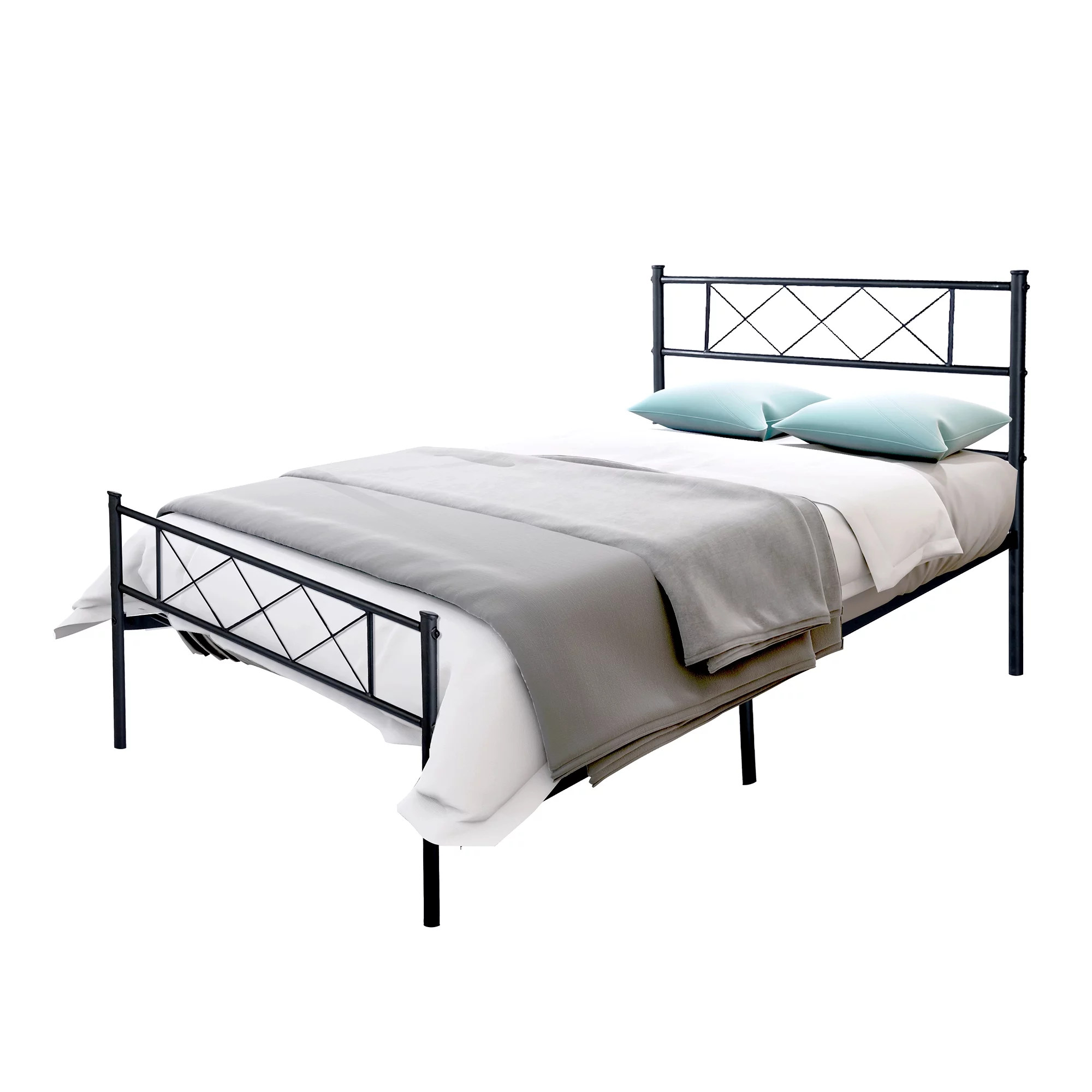Metal Bed Frame with Headboard and Footboard Platform,Metal Tube and Iron-Art Bed for single bed twin size,,Under Bed Storage No Box(Black )