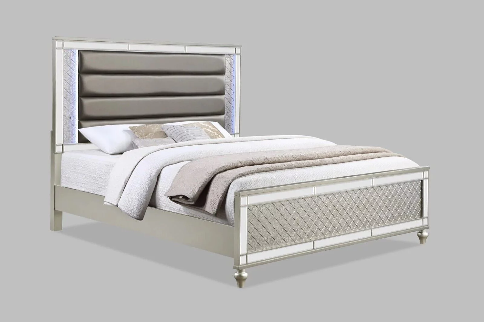Modern Glam Style 1pc Queen Size Upholstery LED Bed Wooden Master Bedroom Furniture Champagne Finish