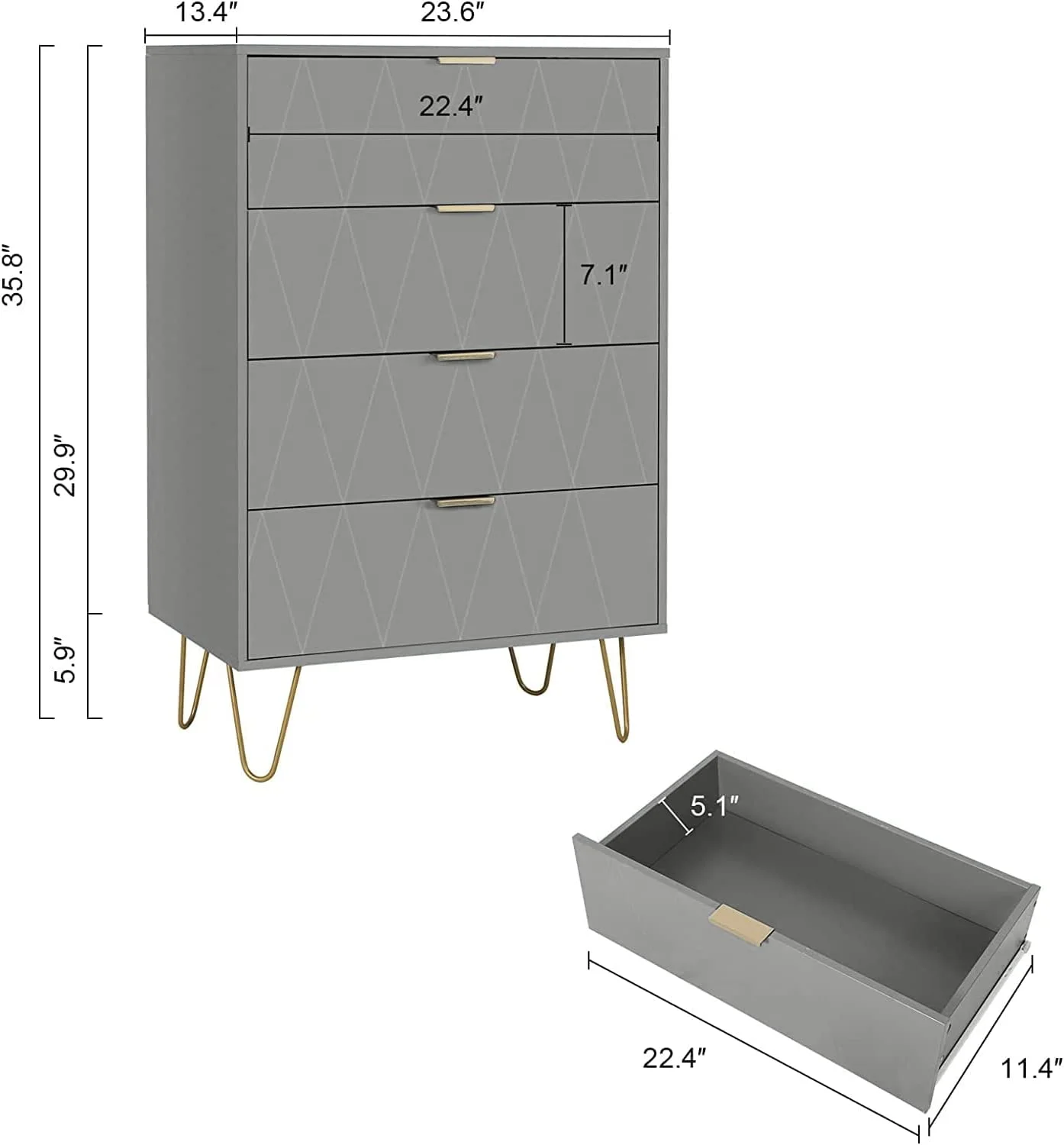 4 Drawer Dresser   Cabinet  Tall Drawers Chest Organization for Closet  Bedroom  Office File Nightstand  Living Room  Entryway with 4 Metal Legs Anti-Tipping Device(Set of 1 Grey)