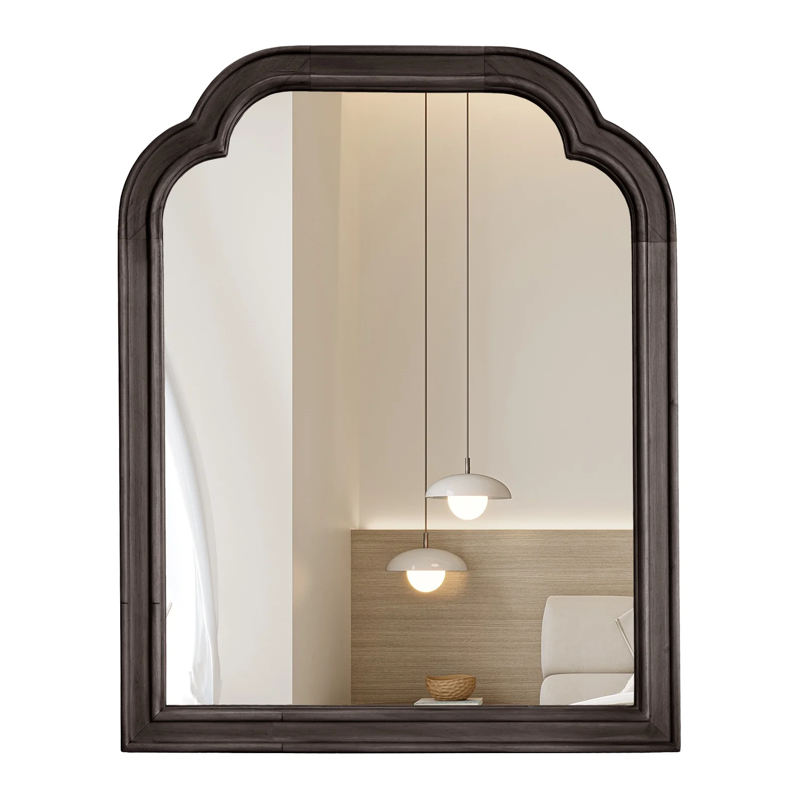 Magnifique Wall Mirror Farmhouse Rounded Corner Arch Wood Frame for Bathroom 16