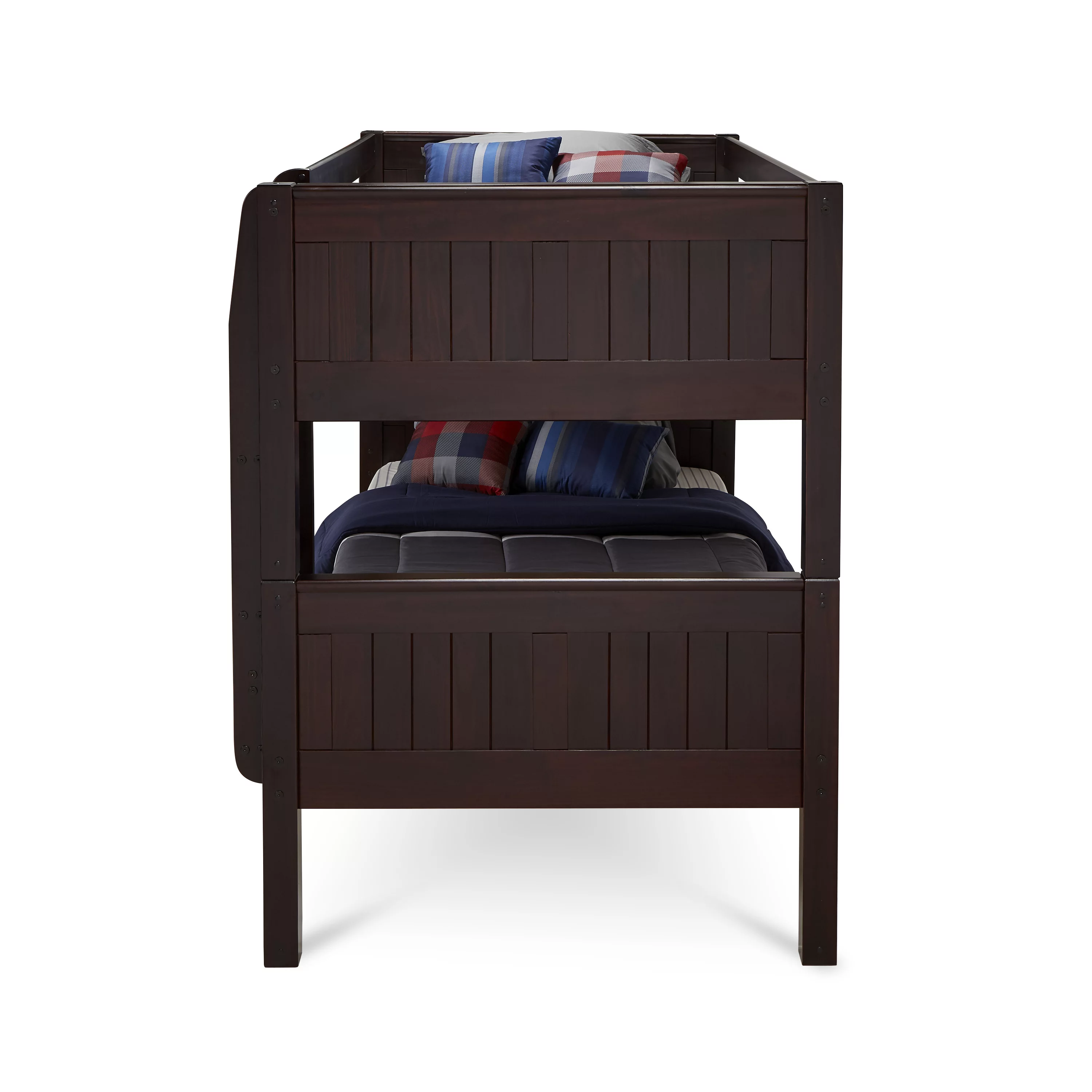 Camaflexi Twin over Twin Low Bunk Bed - Panel Headboard - Cappuccino Finish