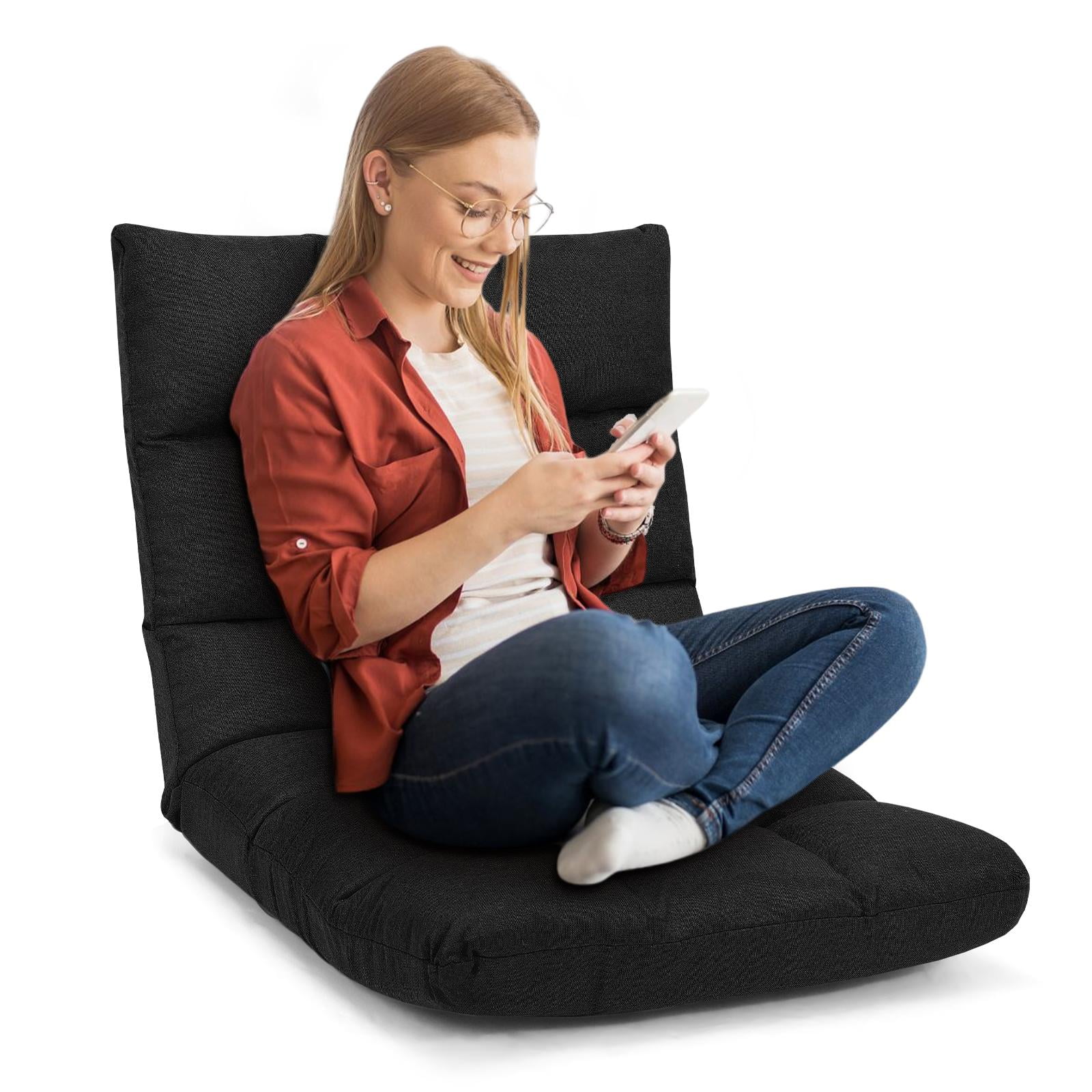 Giantex Adjustable Floor Gaming Sofa Chair w/14-Position, Cushioned Folding Lazy Reclinerw/High Resilience Sponge, Sleeper Bed Couch Recliner((Black)