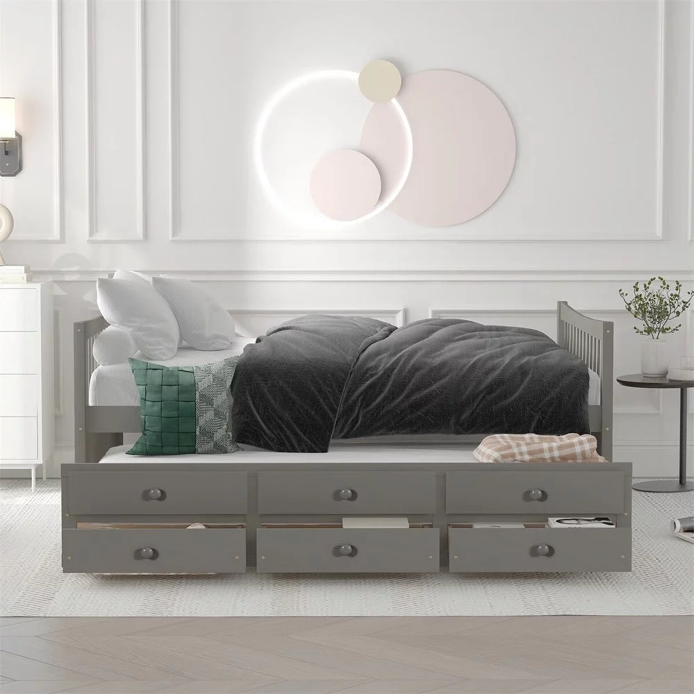 VIRUBI Full Size Daybed with Twin Size Trundle and 3 Storage Drawers