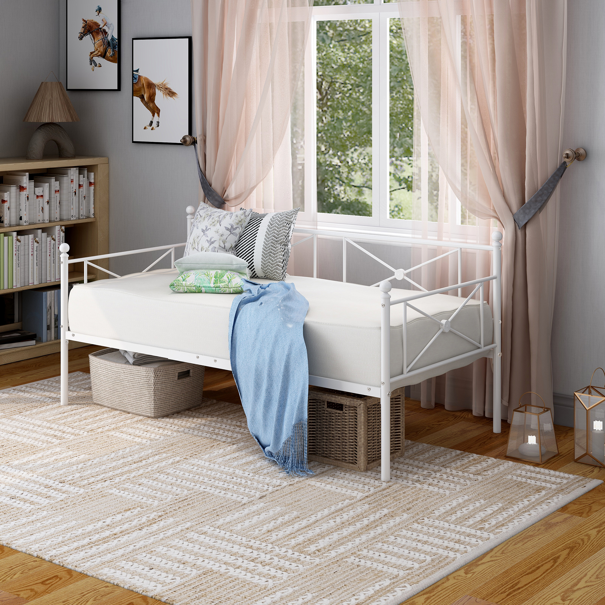 Twin Daybed with Headboard - Sofa Bed Platform for Living Room, Guest Room - Easy Assembly in White