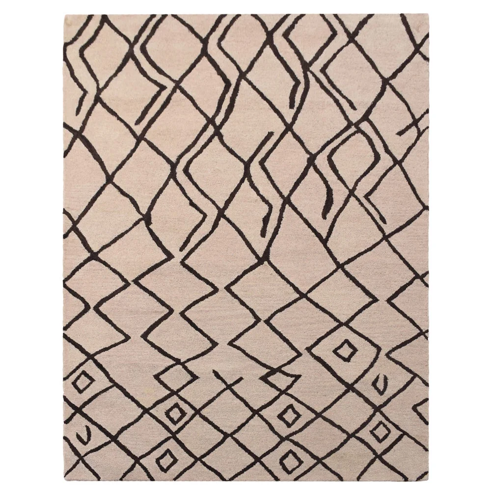 Rugsotic Carpets Hand Tufted Wool 6'x9' Area Rug Geometric Beige Brown K00S11