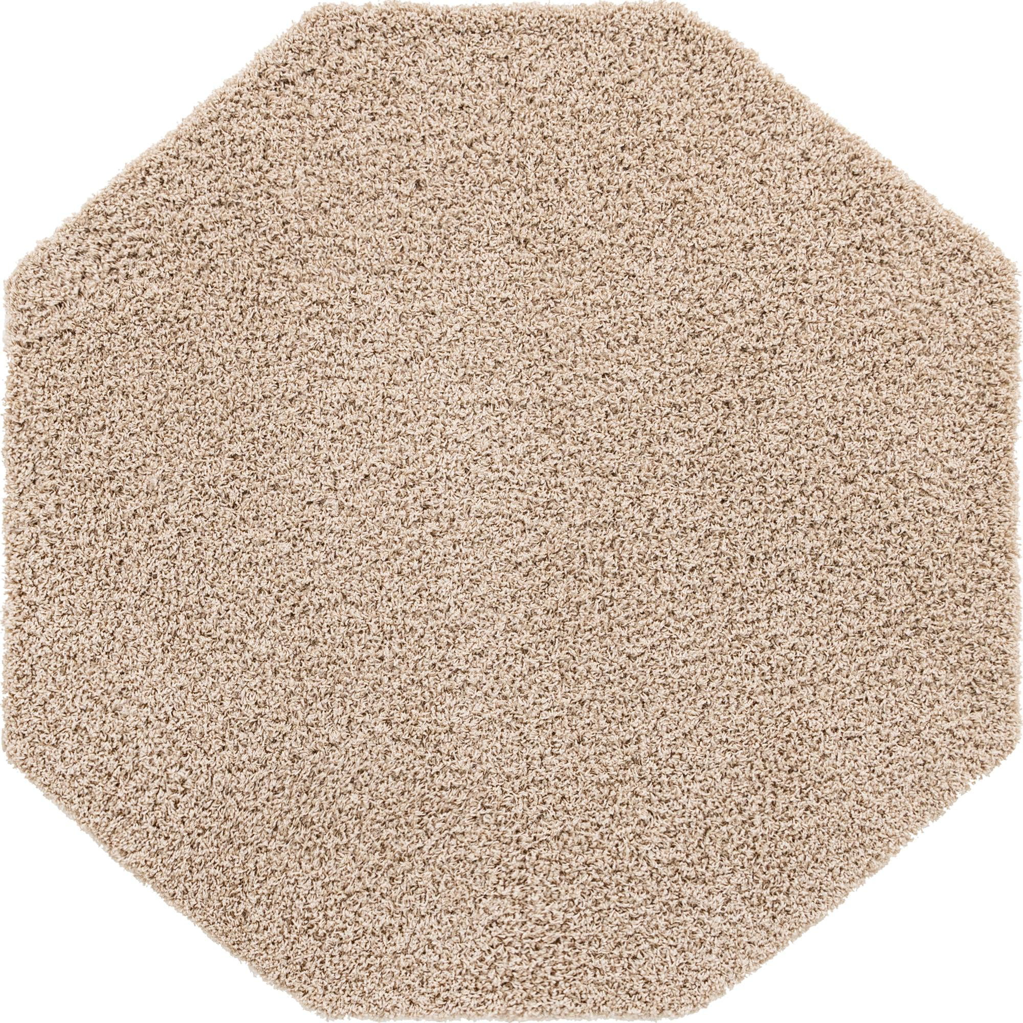 Rugs.com Solid Shag Collection Rug – 6 Ft Octagon Taupe Shag Rug Perfect For Living Rooms, Kitchens, Entryways