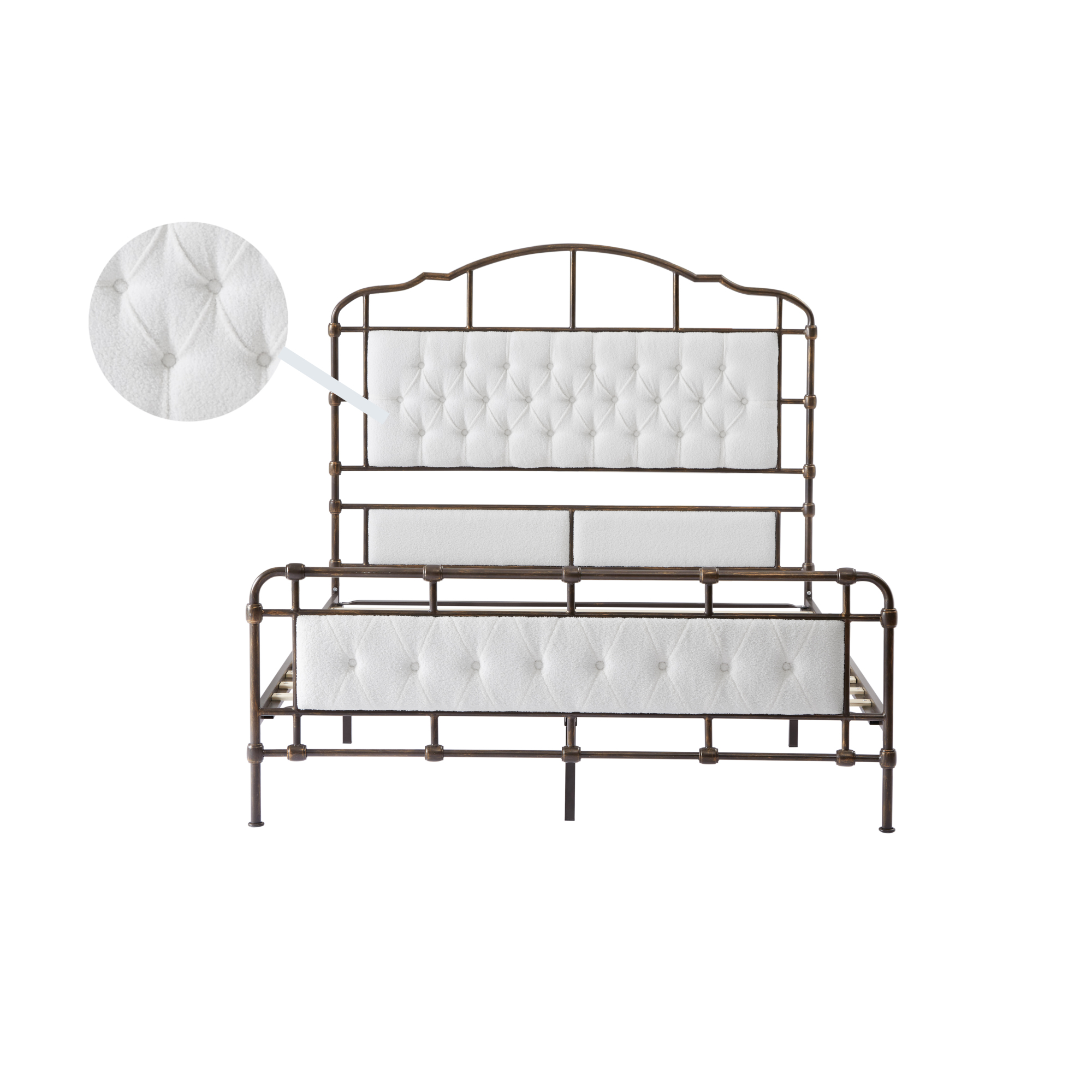 Queen size High Boad Metal bed with soft head and tail, no spring, easy to assemble, no noise