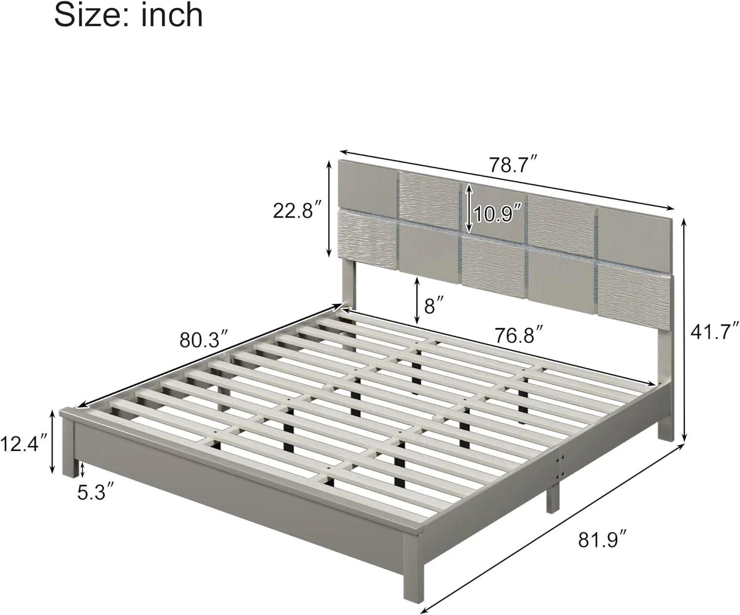 Kig Size Platform Bed Frame With Headboard, Solid Rubber Wood Frame Ad Legs, Kig Bed Frame For Bedroom, o Box Sprig eeded (Kig, Champage Silver)