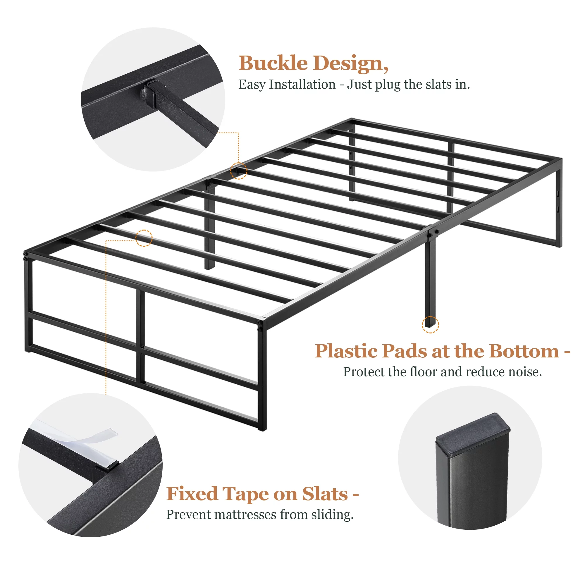 Amolife Twin Size Metal Platform Bed Frame with 14