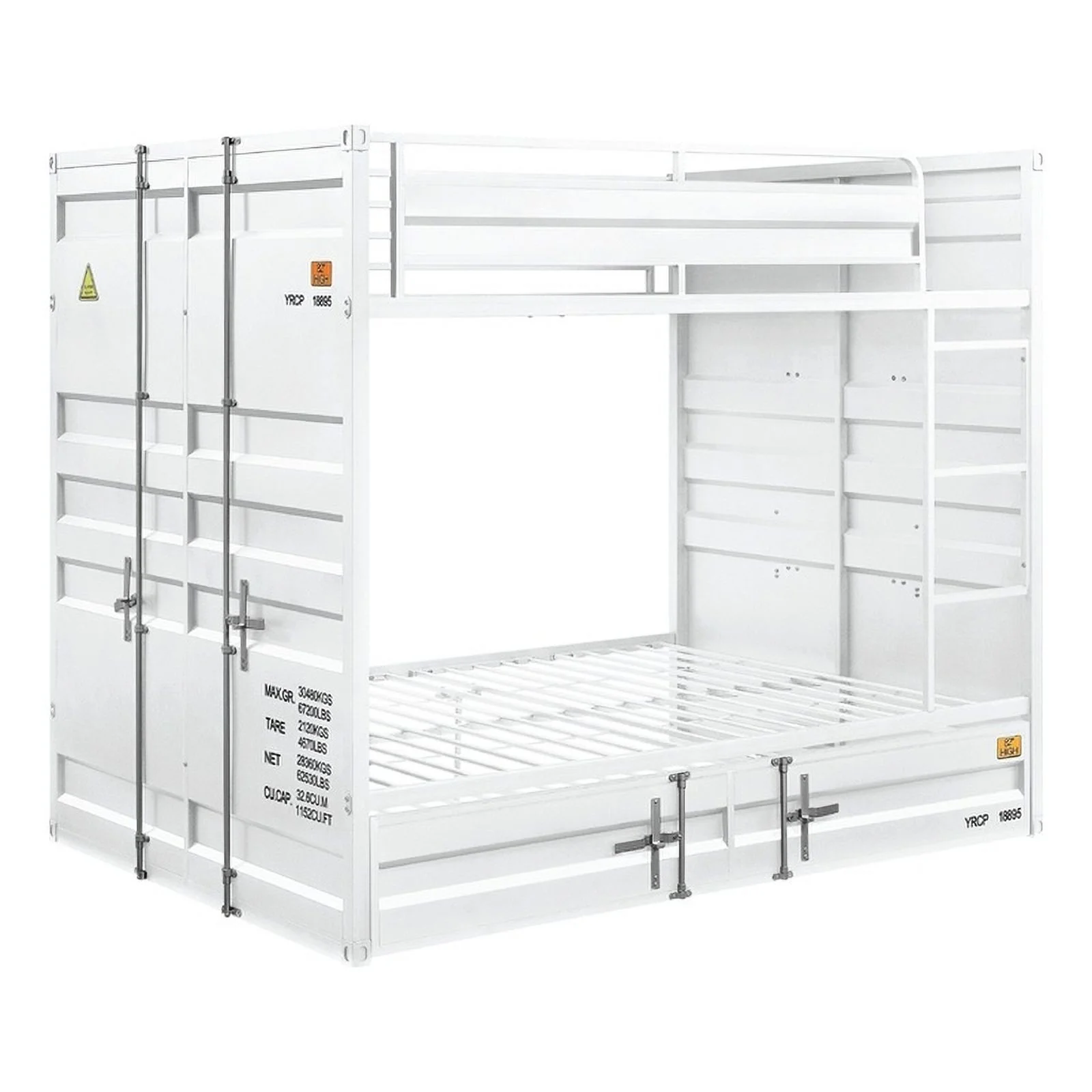 Industrial Style Full Size Bunk Bed with Recessed Panel Design, White