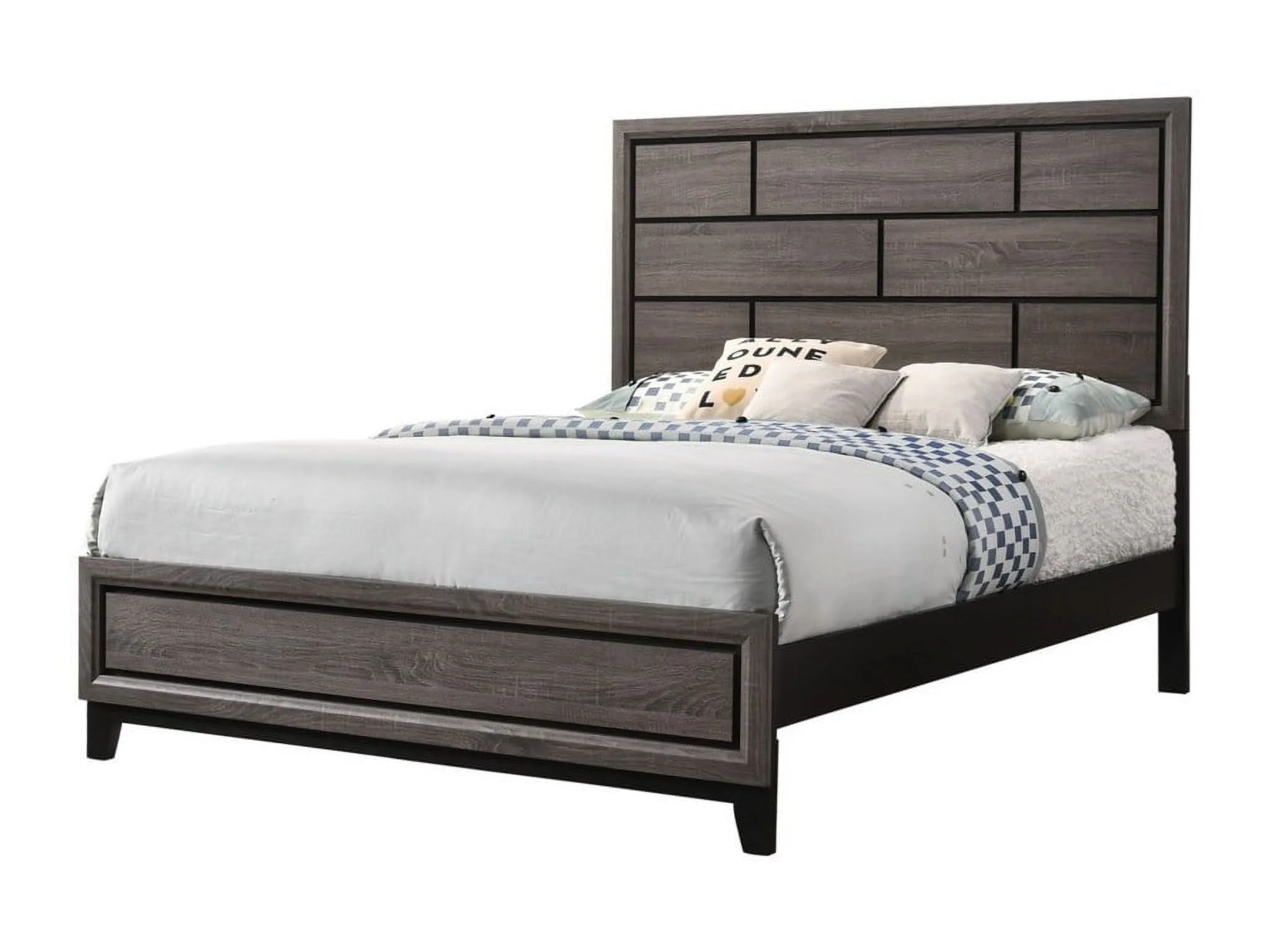 Contemporary 4pc Queen Size Bedroom Set Bed Dresser Mirror Nightstand Grey Finish Wooden Furniture Home