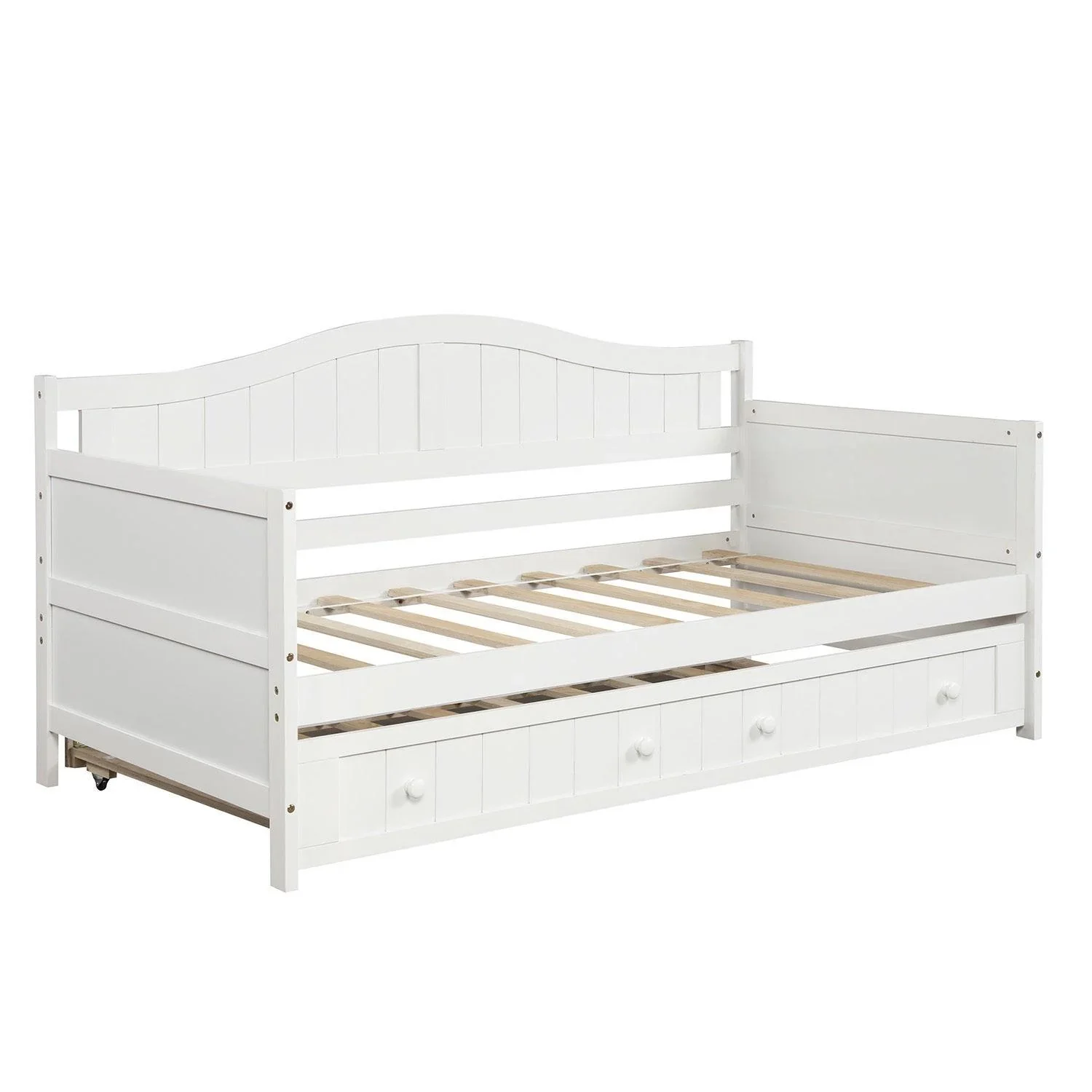Supfirm Twin Wooden Daybed with Trundle Bed, Sofa Bed for Bedroom Living Room,White