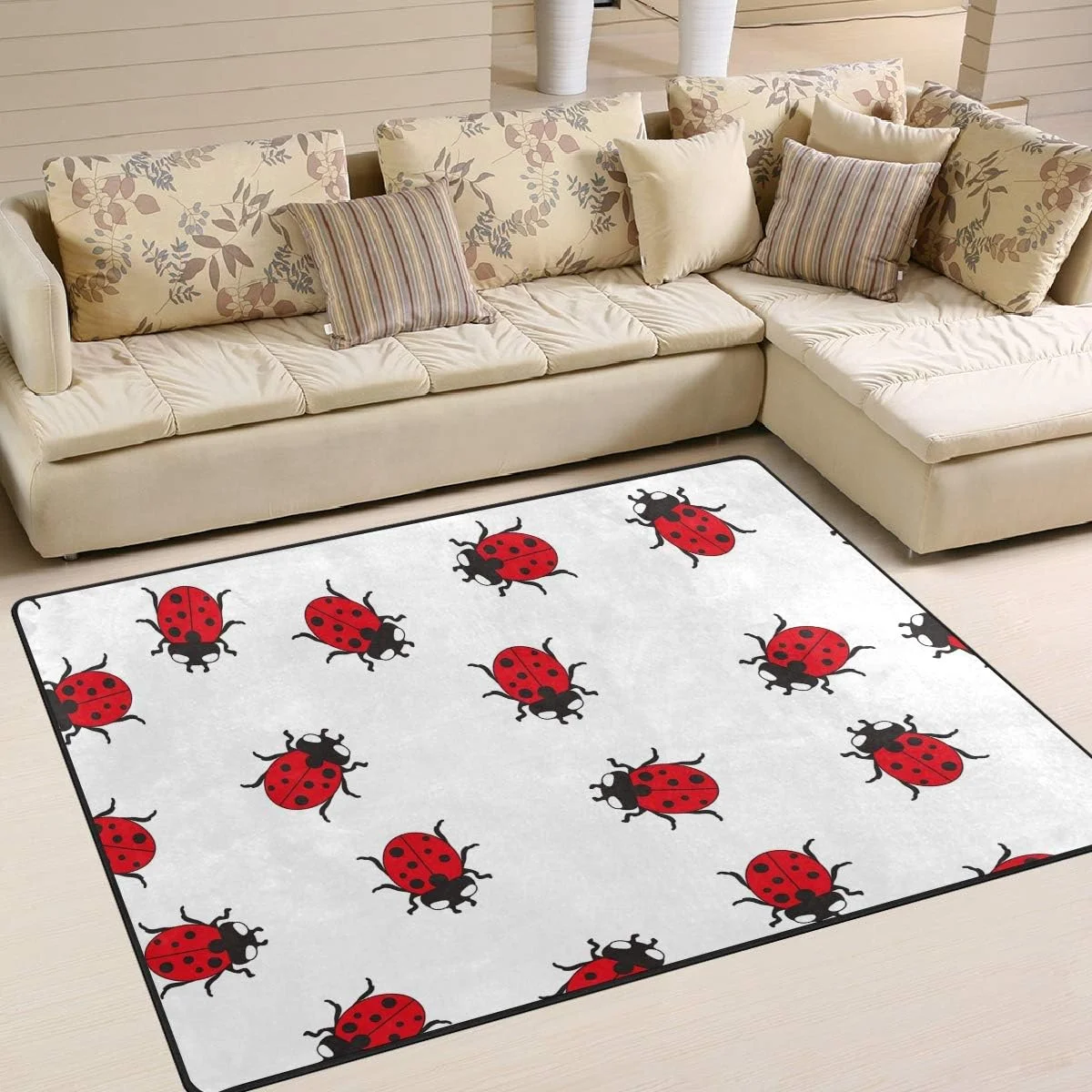 FREEAM Cute Red Ladybugs Animal Area Rug 5x7 Soft Large Area Rugs Indoor Modern Floor Carpet No-Shedding Non-Slip Mat for Living Room Entryway Bedroom Kids Room