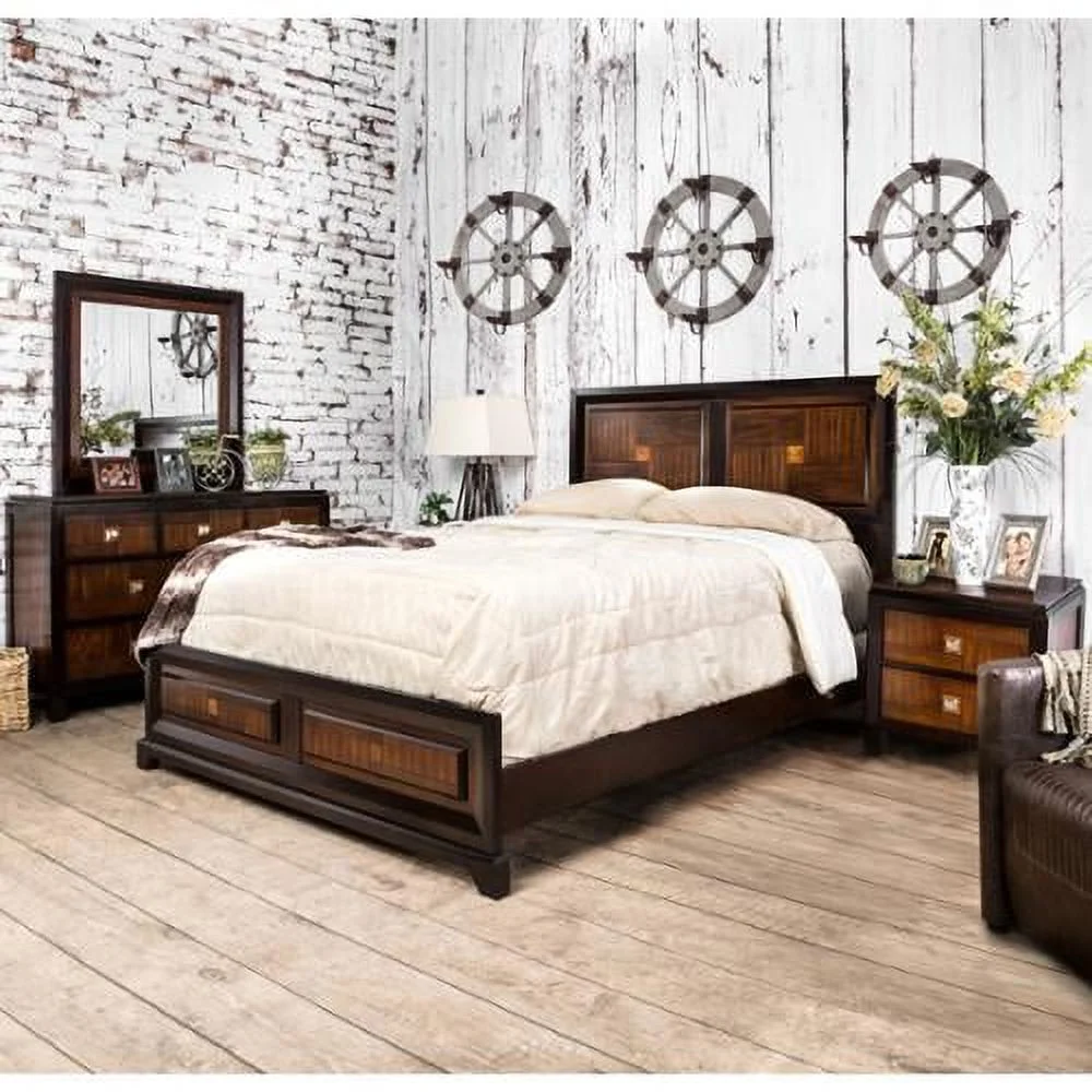 Furniture of America Wigh Rustic Walnut Solid Wood Panel Bed Eastern King